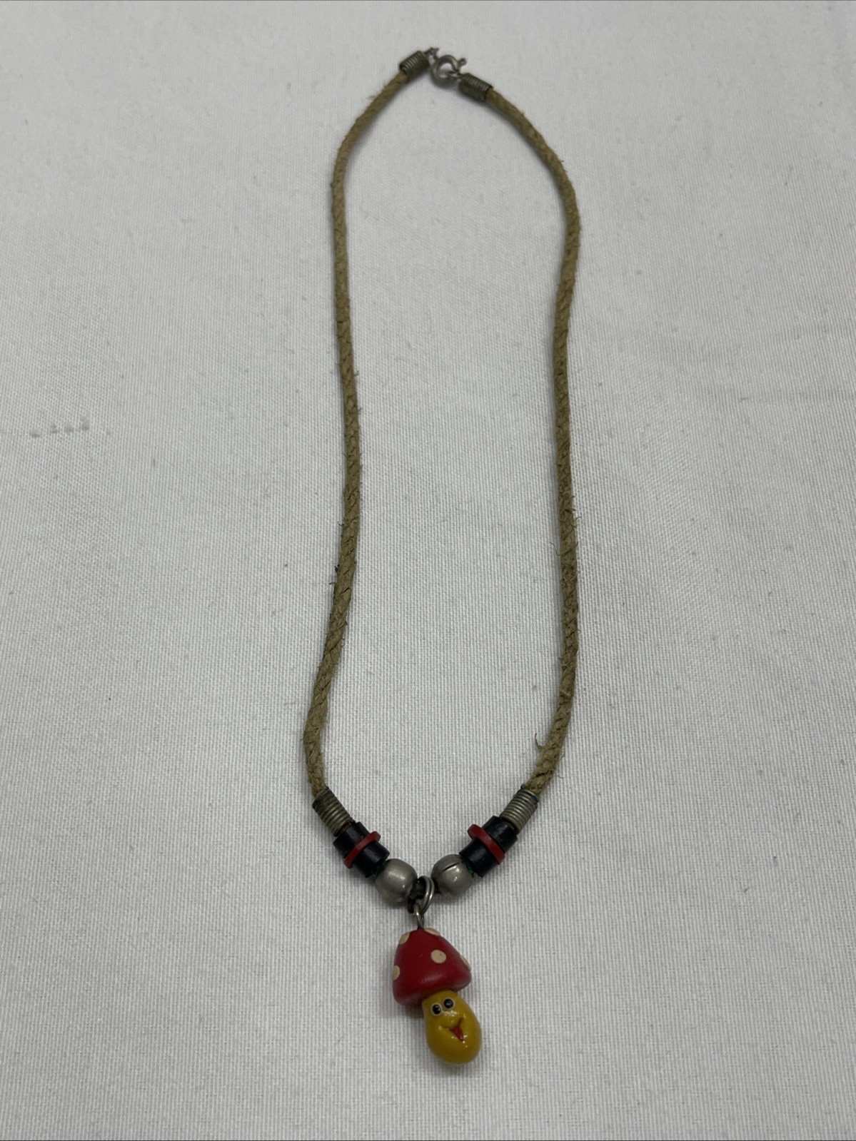 Vintage 17″ Hand Made Hemp Necklace With Shroom Mushroom Pendant Charm