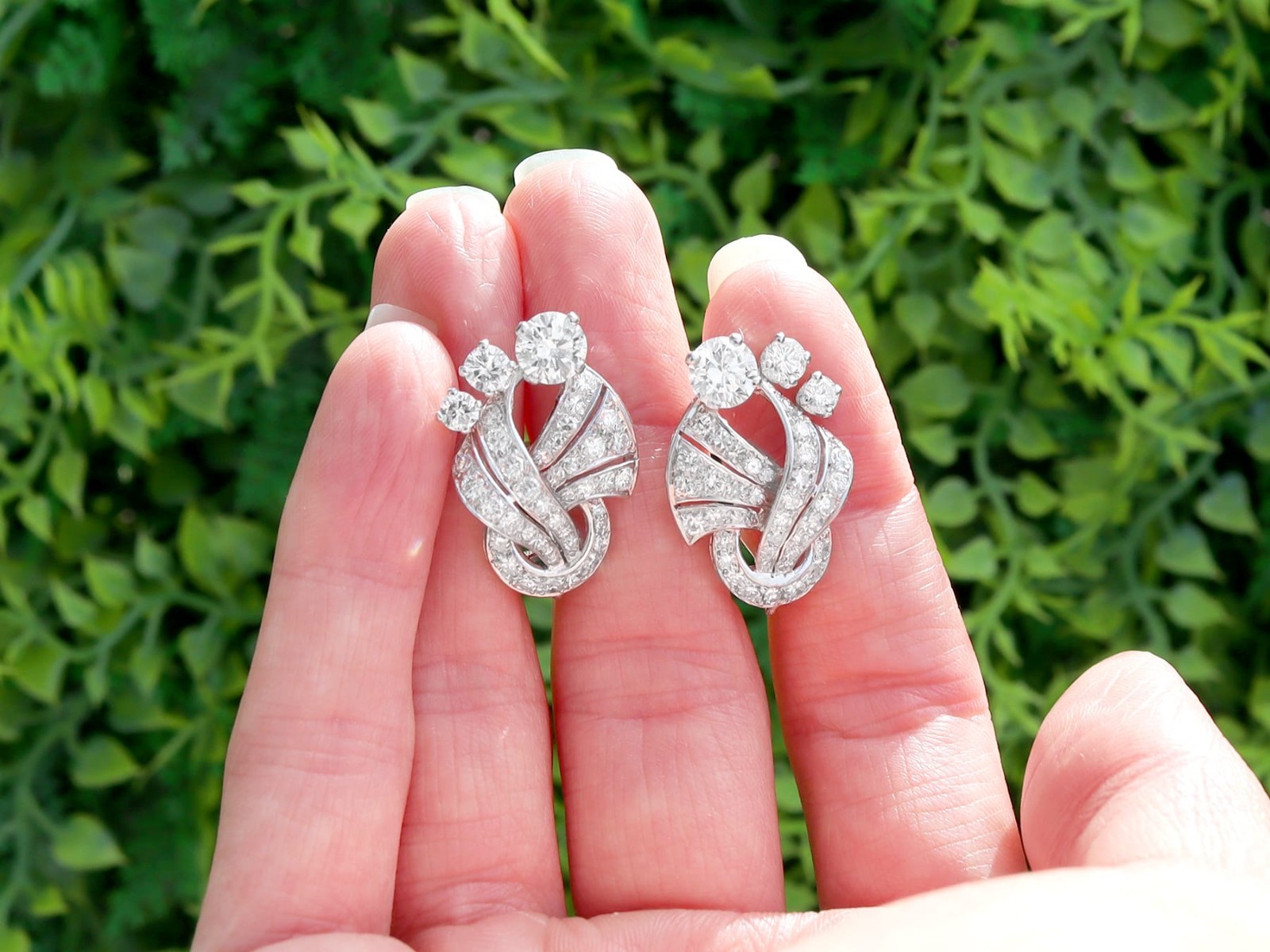 Vintage Art Deco 5.09Ct Diamond and Platinum Earrings Circa 1950