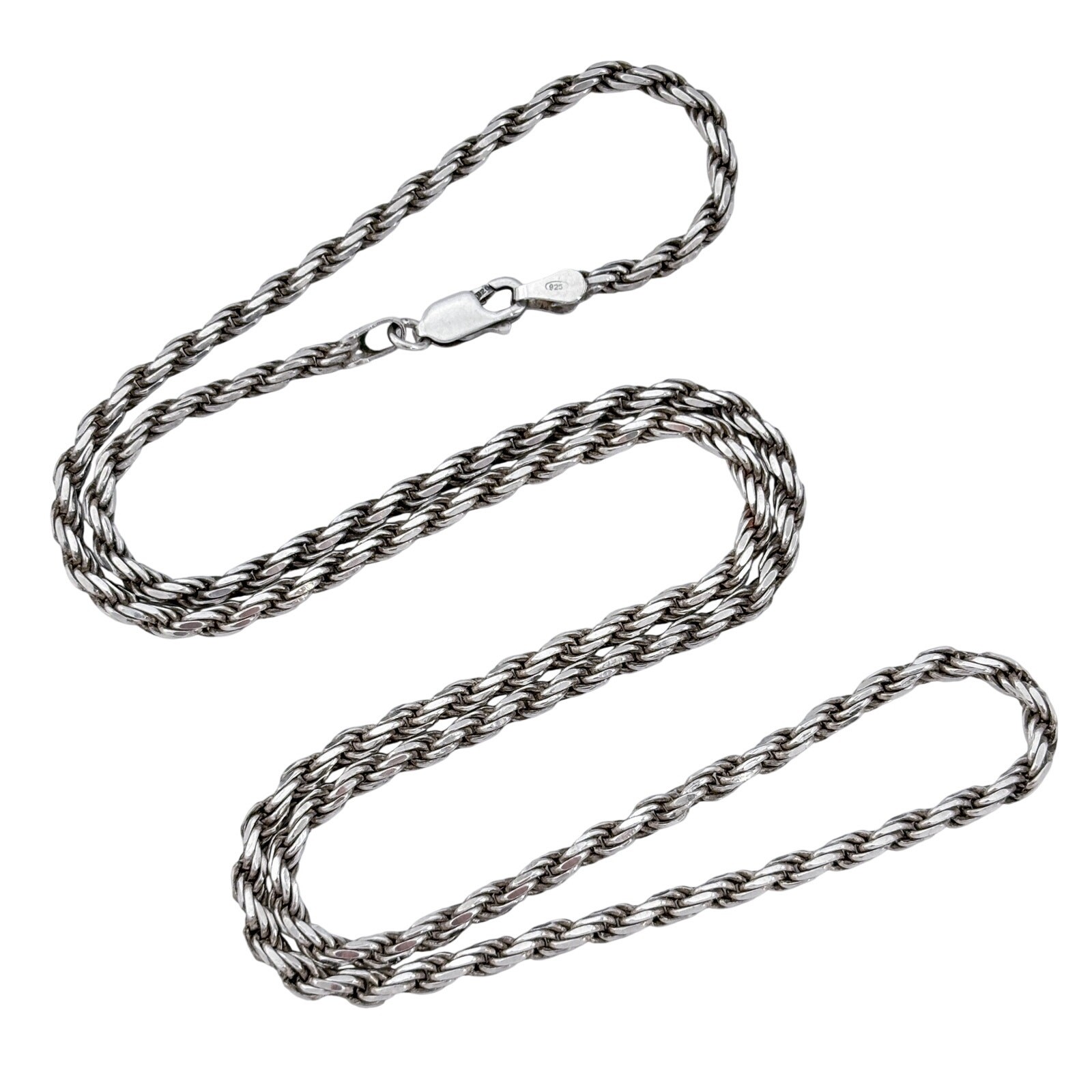 Vintage Italian Sterling Silver 925 Rope Link Chain Necklace 24″