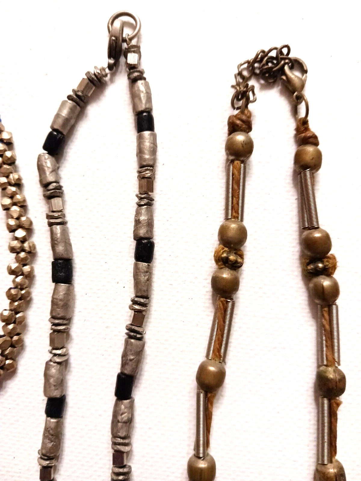 Metal beads and other shell + stone odd beads. Vintage necklaces. Lot of 8