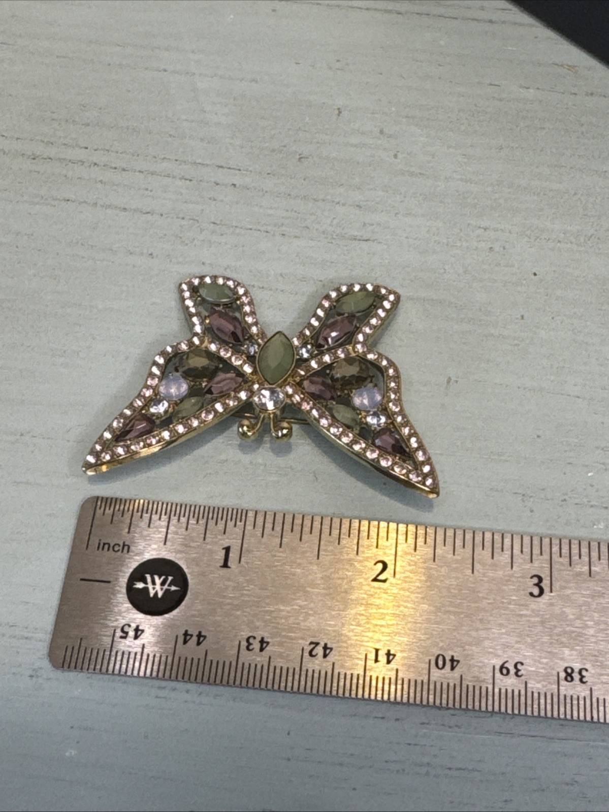 Napier Silver Tone Purple Blue Green Rhinestone BUTTERFLY Brooch Pin, Box No Lid