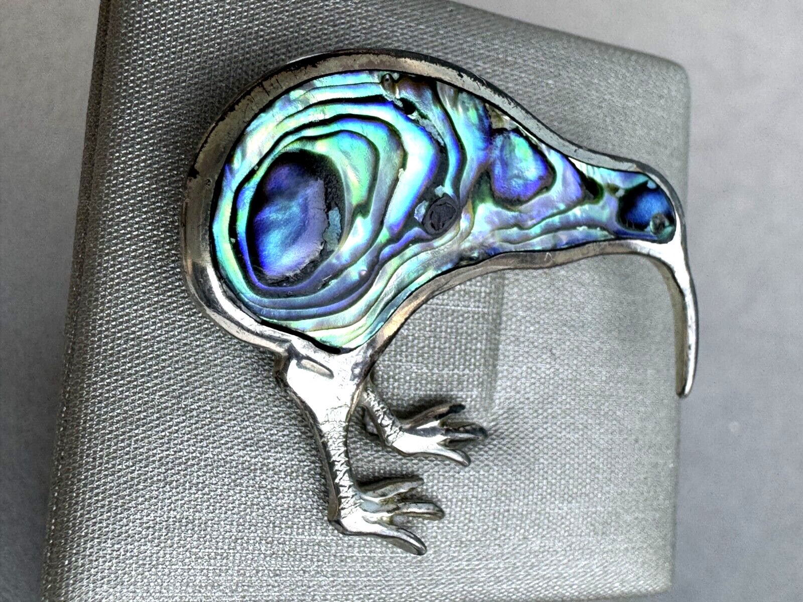 GORGEOUS Ataahua Maori New Zealand 925 Silver Abalone Kiwi Bird Brooch !