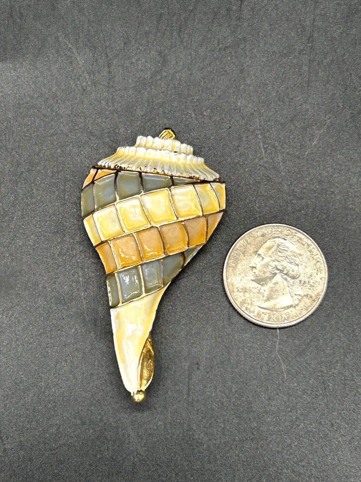 Vintage Enameled Textured Whelk Conch Sea Shell Geometric Figural Brooch Pin