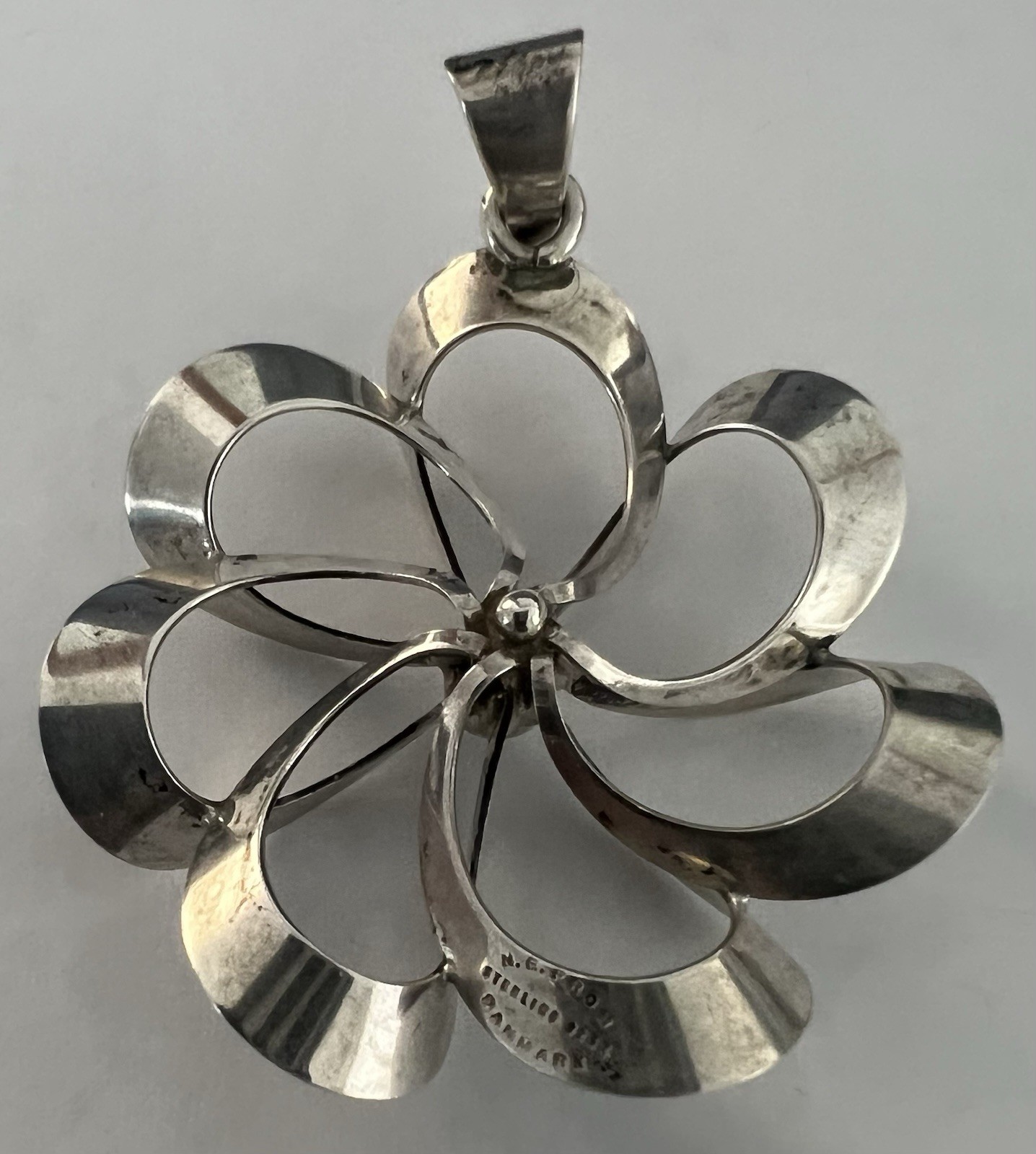 Vintage Denmark N.E Sterling Silver Flower Pendant .