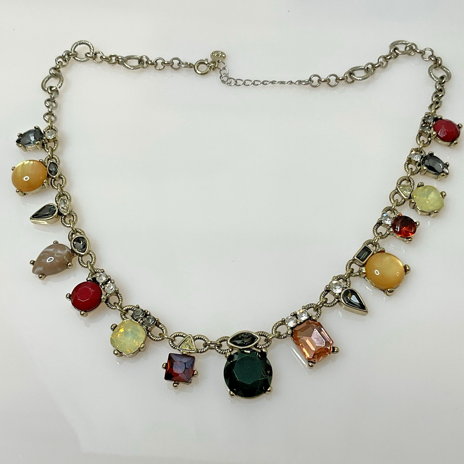 LOFT Multicolor Glass Rhinestone Necklace Silver Tone Adjustable 17” – 19”