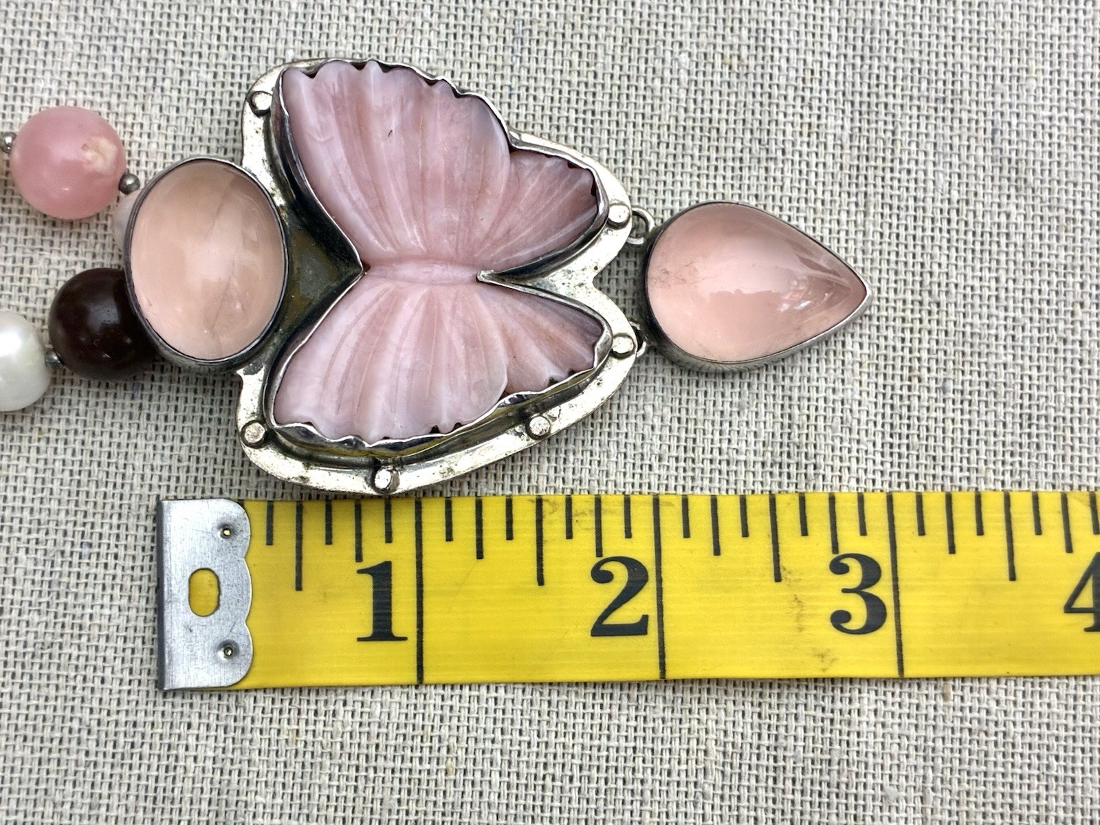 Sterling Silver AKR Amy Kahn Russel Rose QuartsButterfly Pendant Brooch Necklace