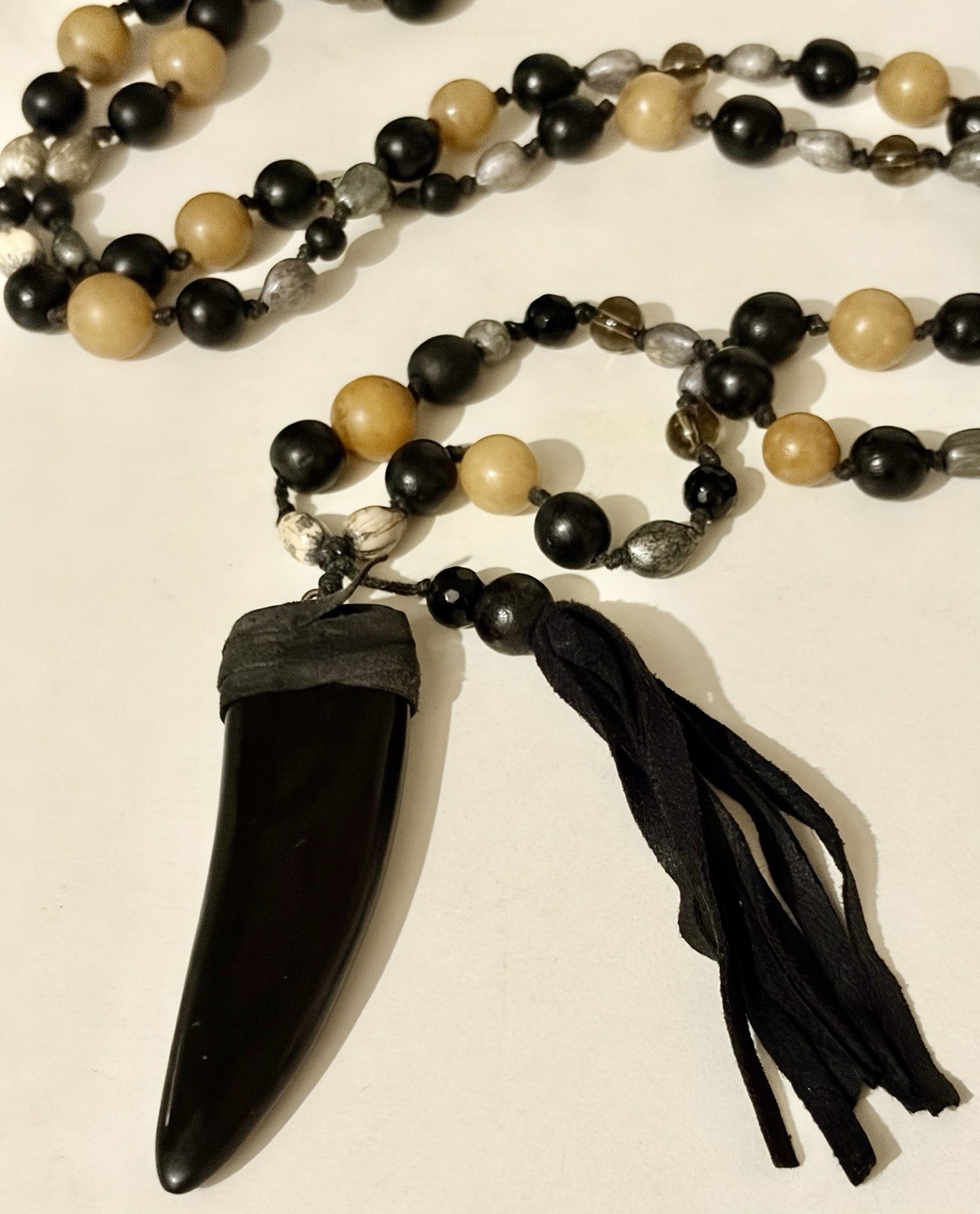 Hand Knot BOHO ~ Resin, Nut , Glass , Wood, Suede- Craftsmanship Visual Appeal