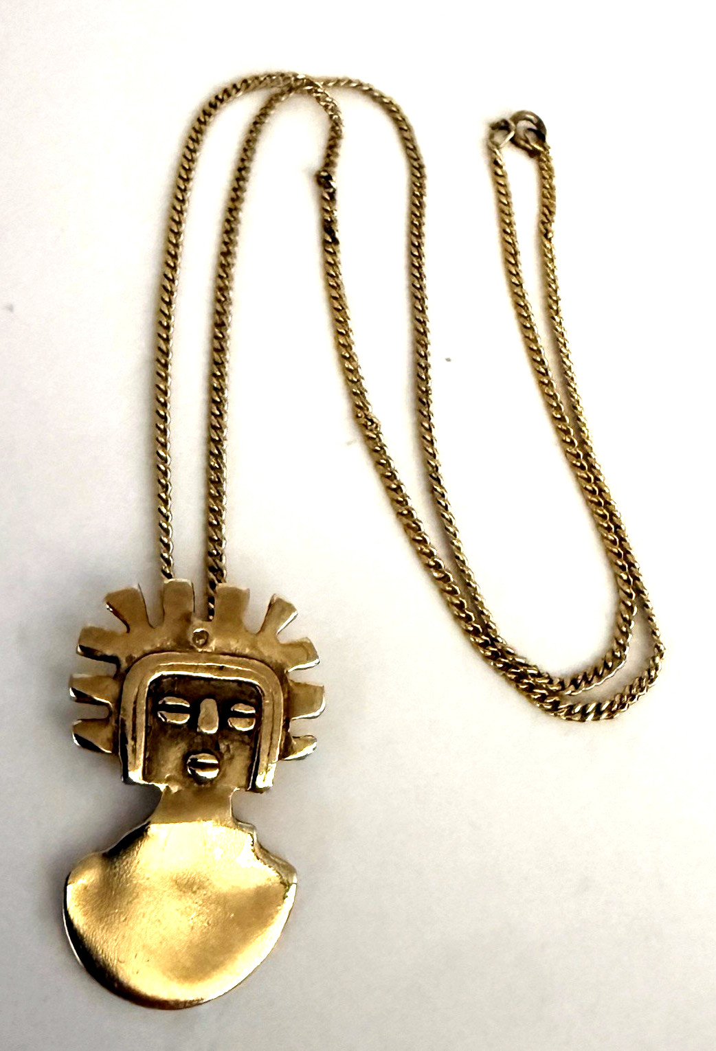 Vintage ALVA MUSEUM REPLICAS Maya ‘Man of the Sun’ Gold Tone Pendant Necklace