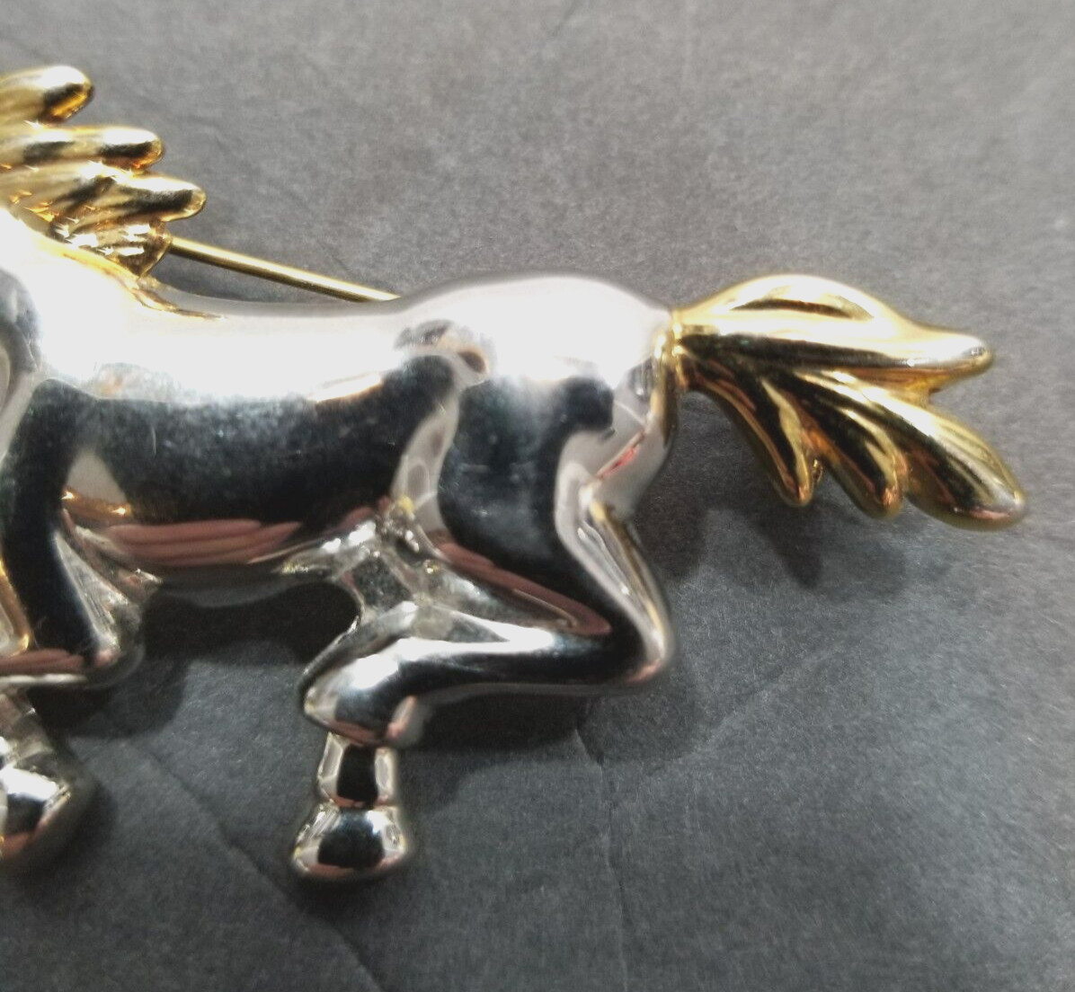 Vintage Silver and Gold Tone Running Horse Brooch Pin Pendant