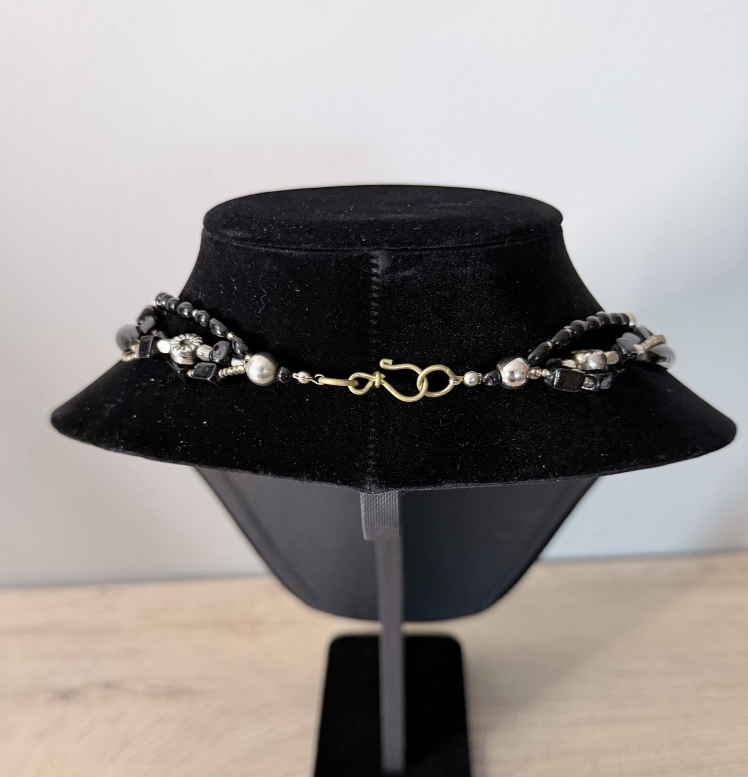Black Gold Tone Layered Beaded Necklace Goth Boho Dark Academia Grunge Style