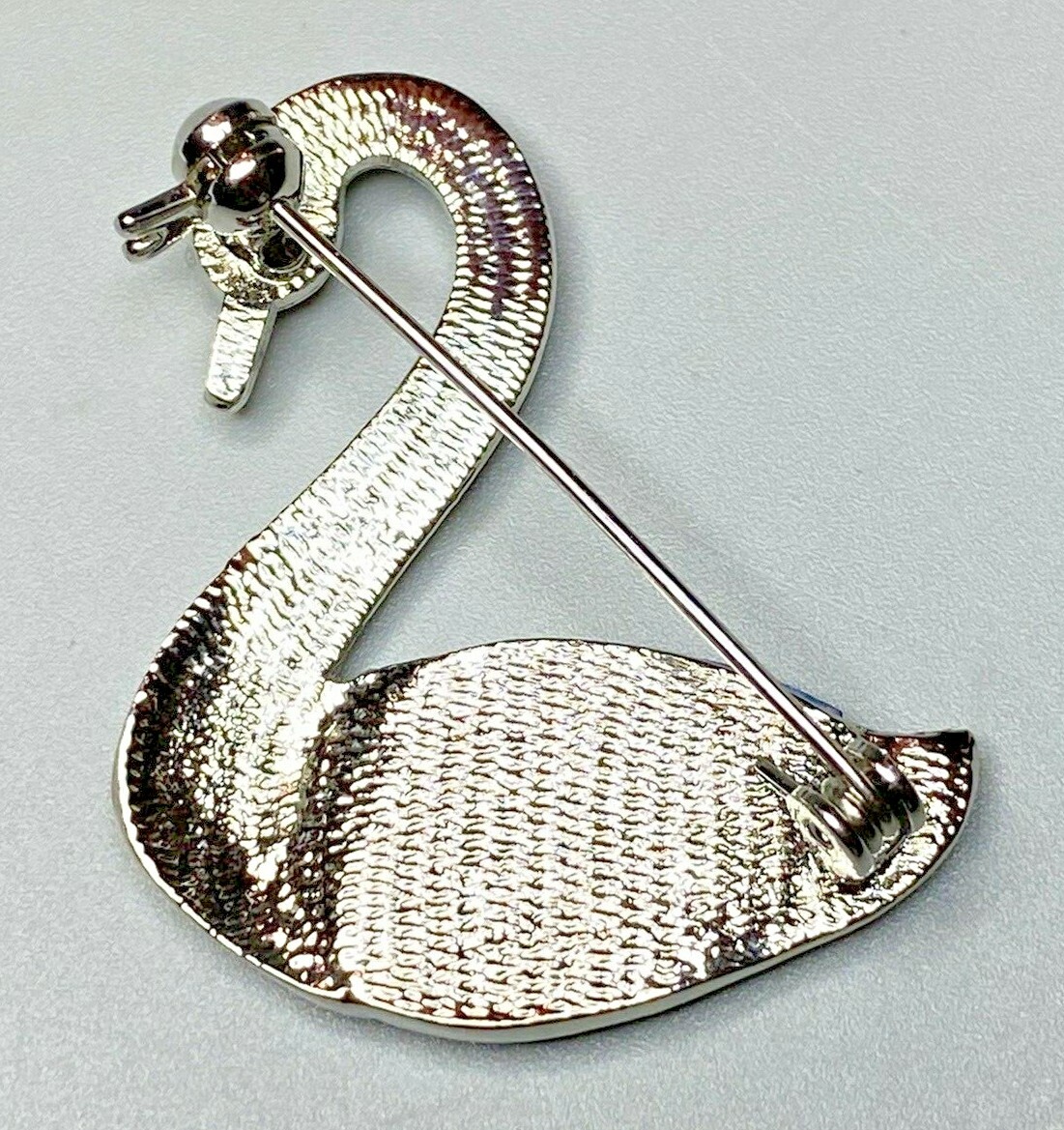 Vintage Abalone Swan Brooch Pin Polished Blue Paua Shell Silver Tone Unmarked