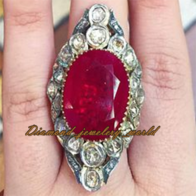 2.70ctw Rose Antique Cut Diamond Ruby Silver Vintage Style Stunning Ring Jewelry