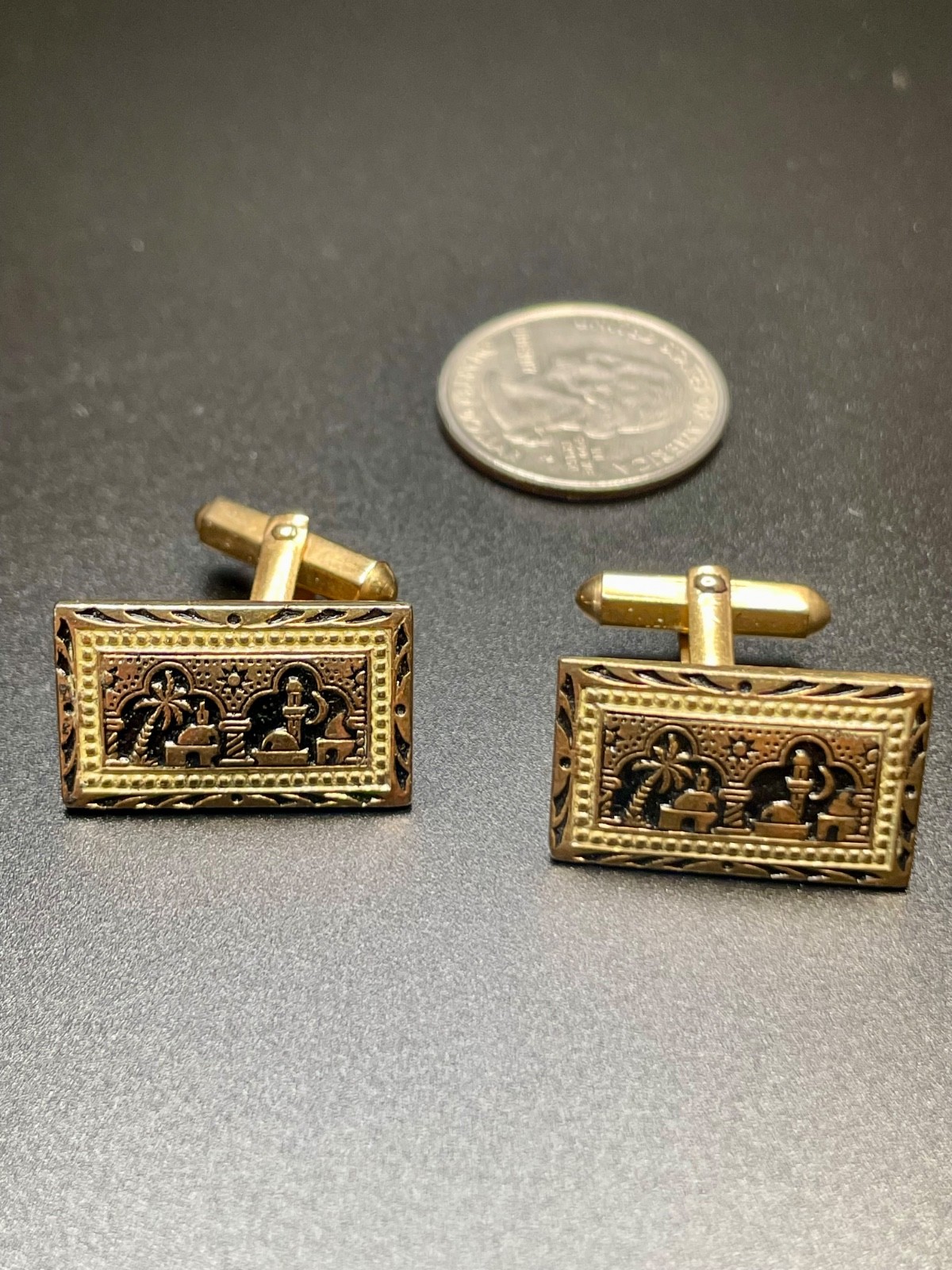 Vintage Cast Gold Tone Middle Eastern Islamic Architecture Minaret Cufflinks