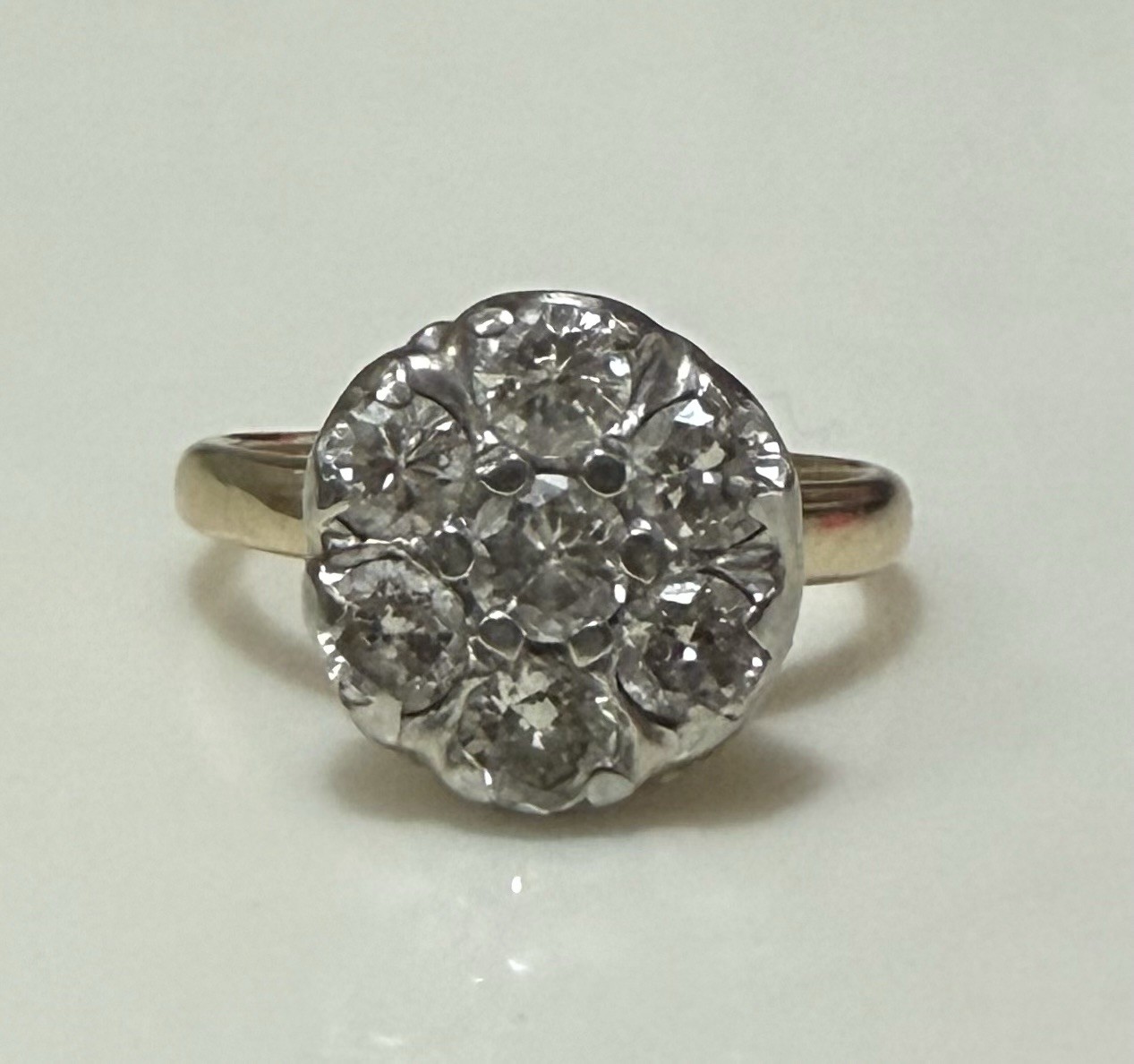 Vintage 1930’S to 1950’S 14K Gold Round Natural Cut Diamond Cluster Ring Size 6