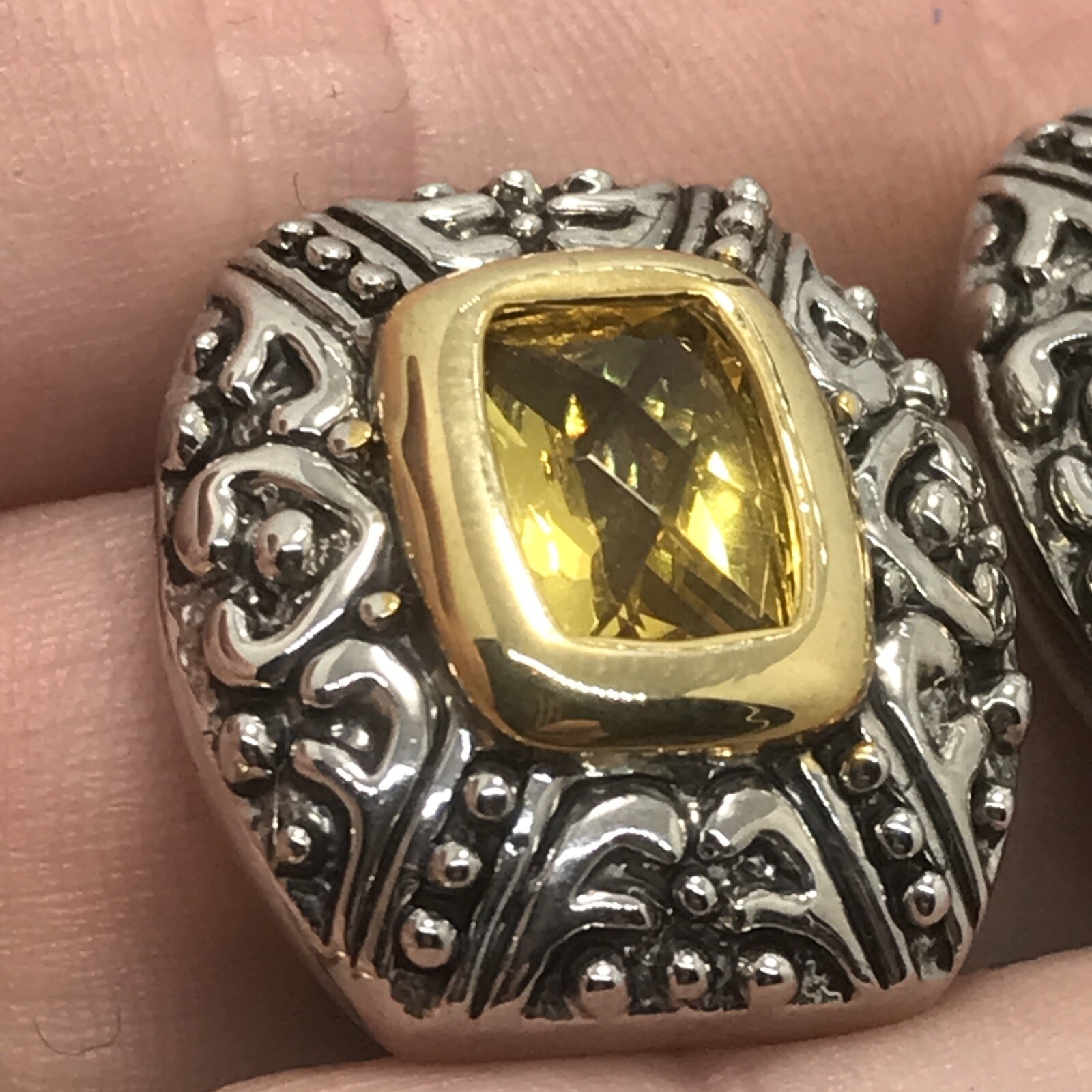 Vintage 2- tone Renaissance Revival Citrine Cubic Zirconia Clip-on Earrings
