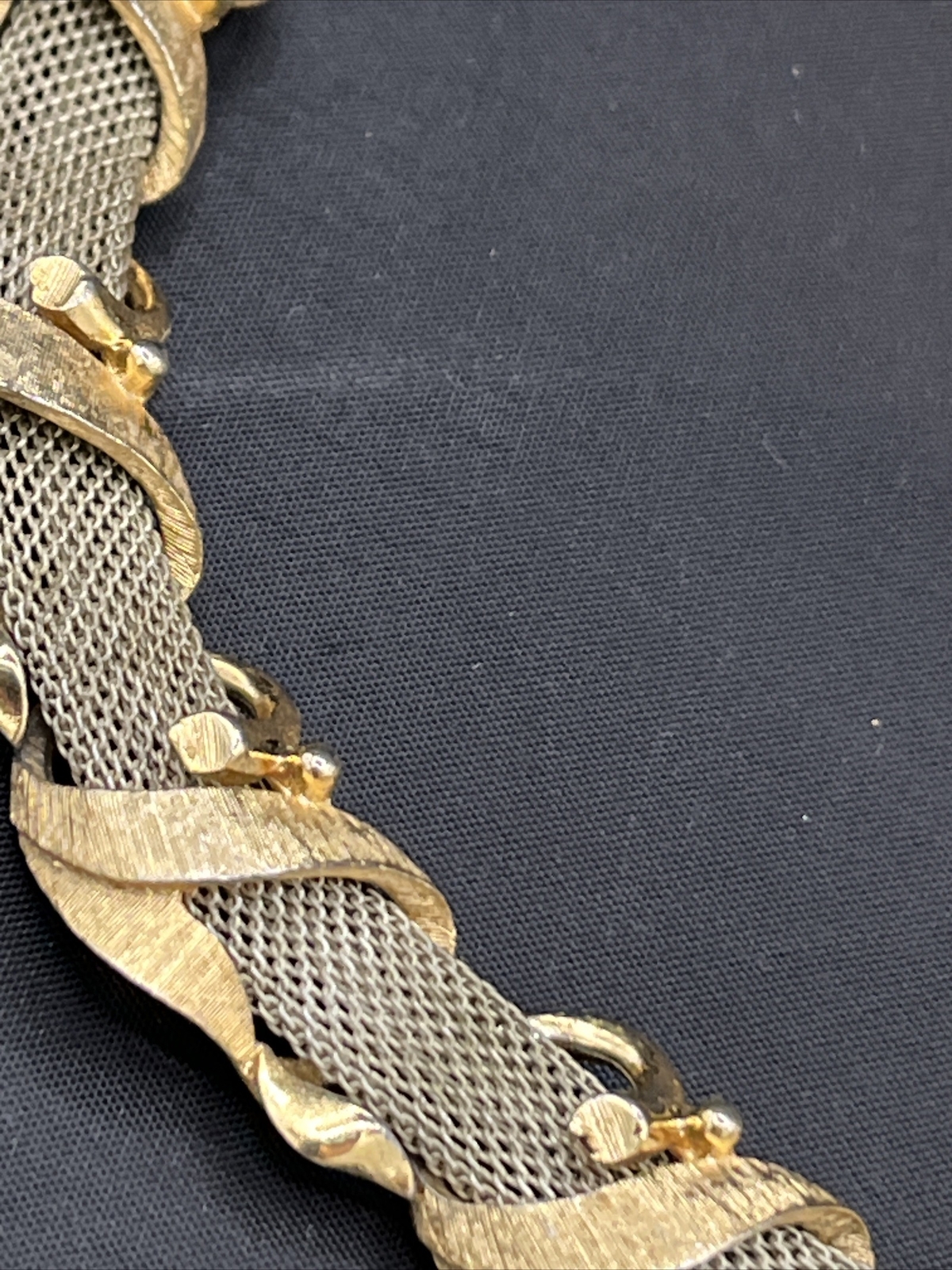 Vintage Silver Tone Chain Mail Link Choker Necklace Gold Articulated Links 14”