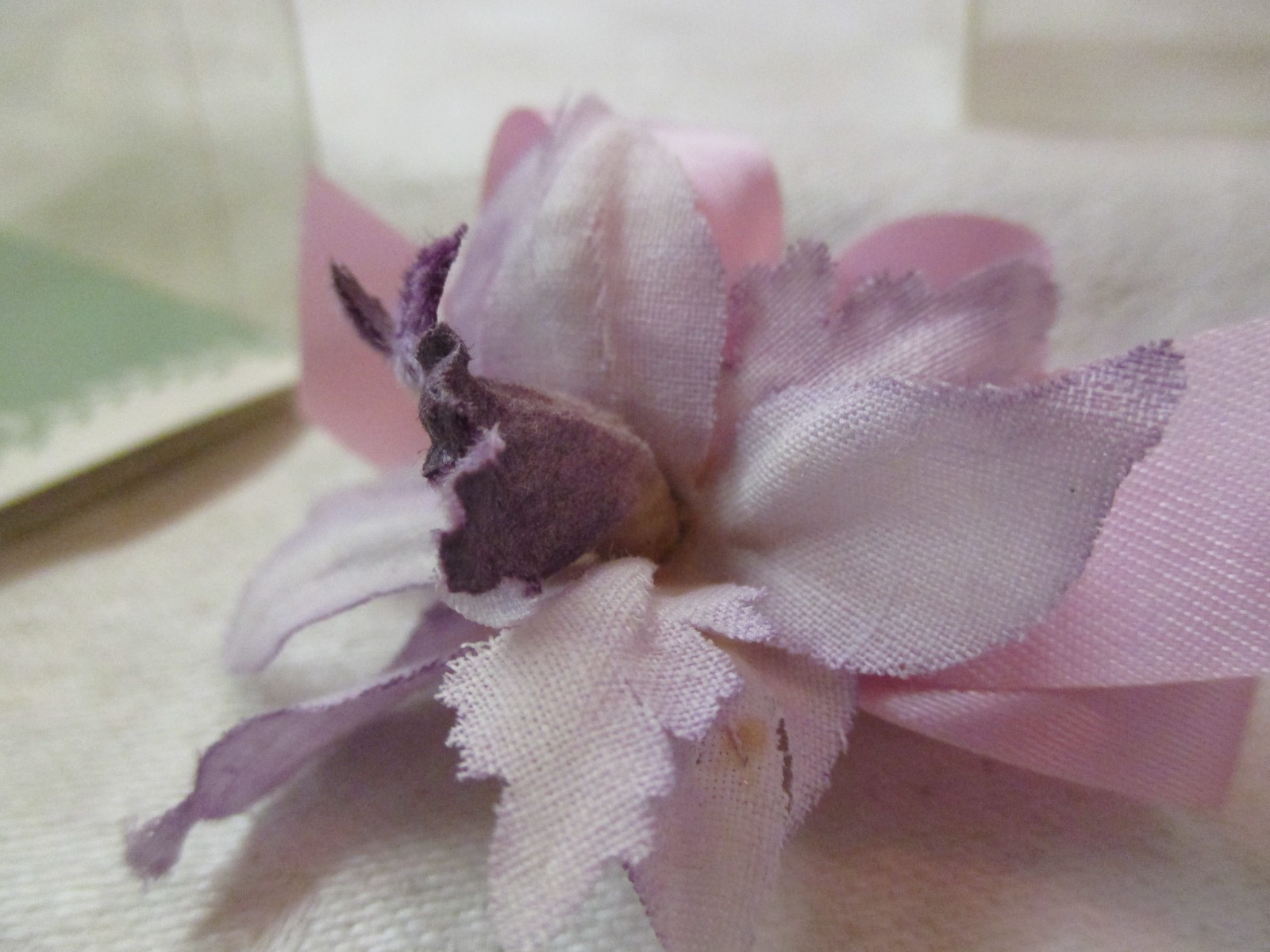 Vintage Silk cloth & plastic purple Orchid Brooch MIB (DS)