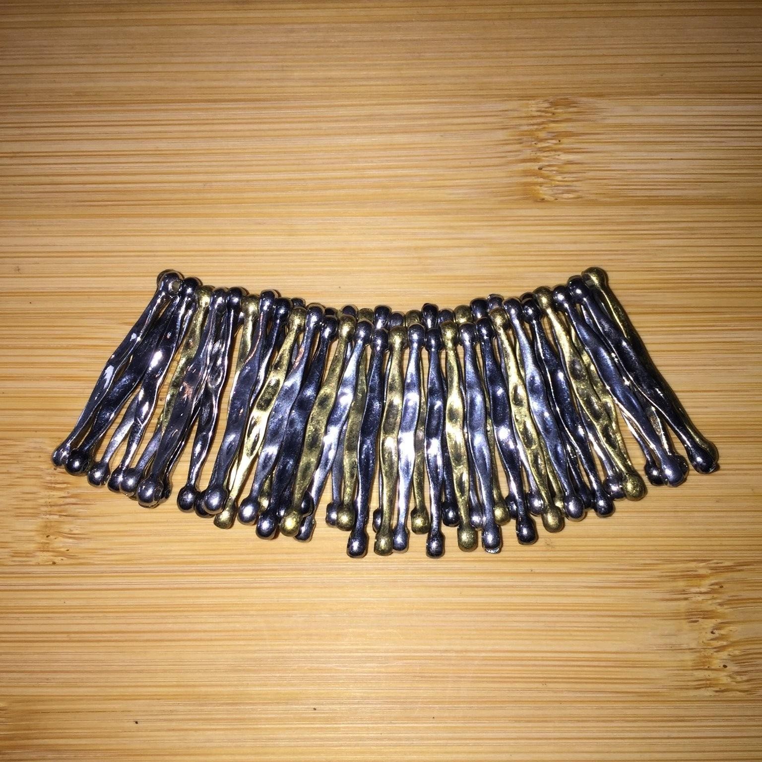 Vintage Stretch Bracelet Multi-Tone Metal Tribal Bohemian Style