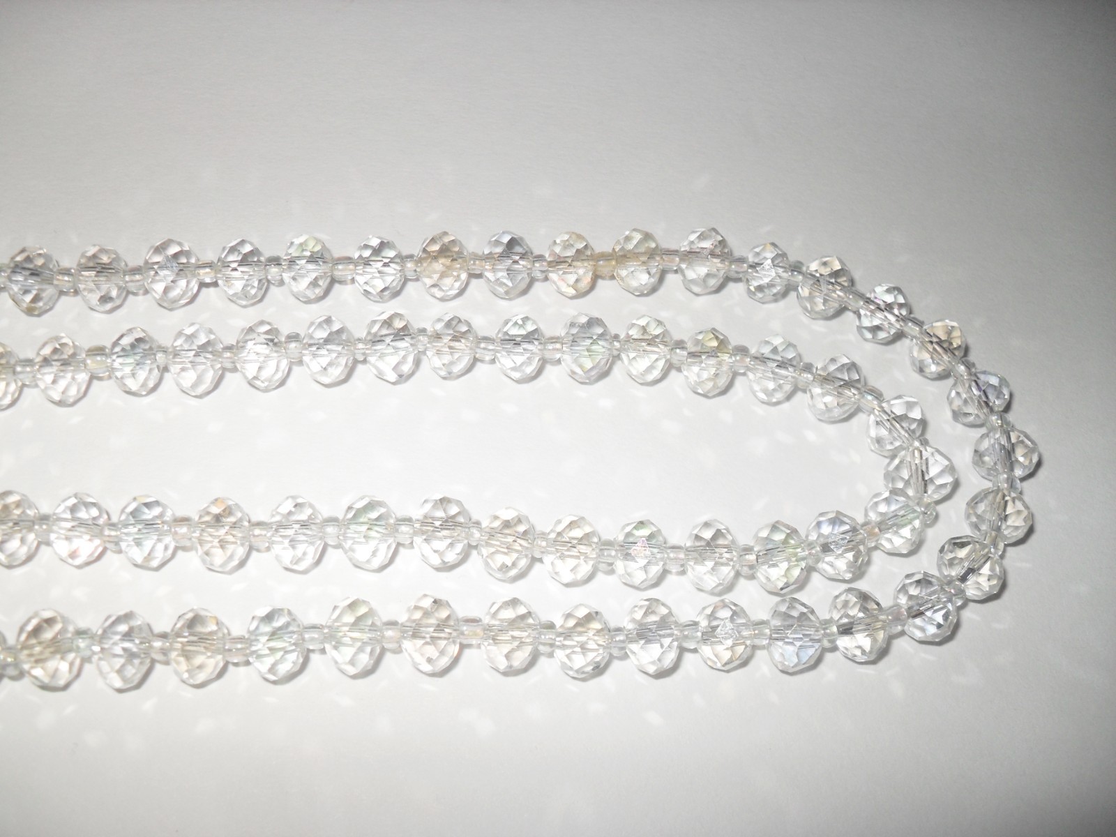 Vtg Faceted Bead Crystal Clear Aurora Borealis Long 61″ Necklace Flapper Opera