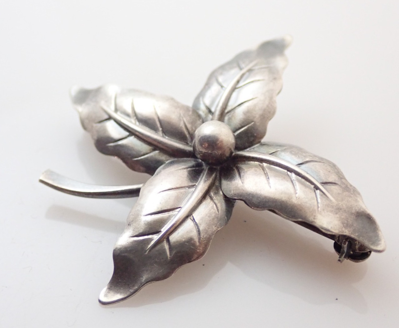 Vintage Niels Erik NE From Signed Denmark Flower Sterling Silver Brooch Pin