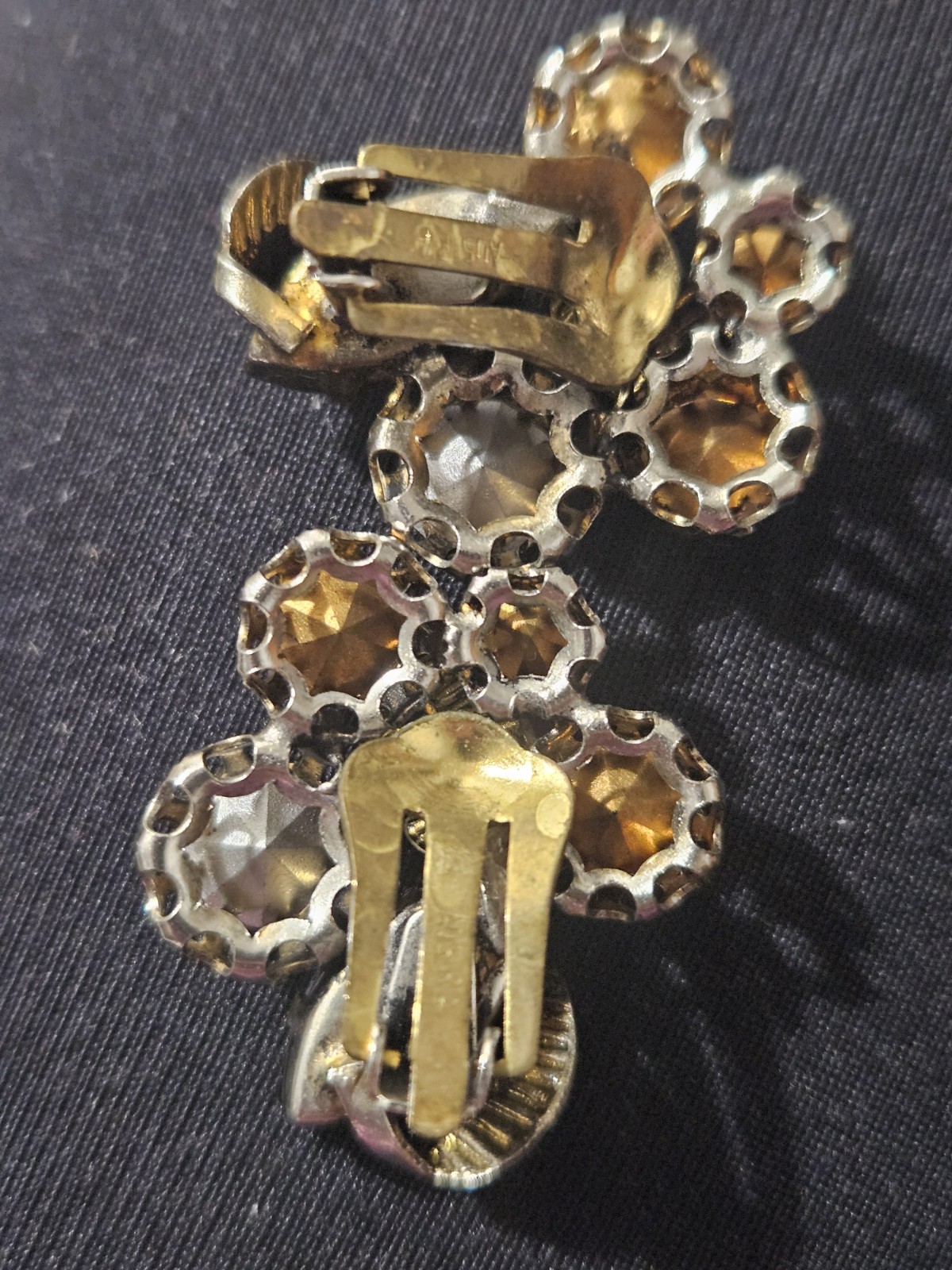 VINTAGE, 1980’S GOLD-TONE CLIP ON EARRINGS WITH RHINESTONES & LEAVES; AUSTRIA