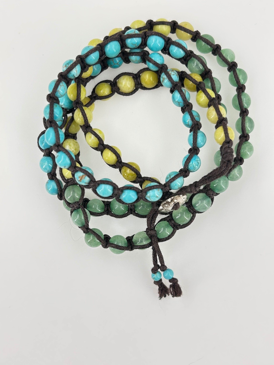 Handcrafted Multi-Strand Beaded Wrap Bracelet Turquoise Yellow Green