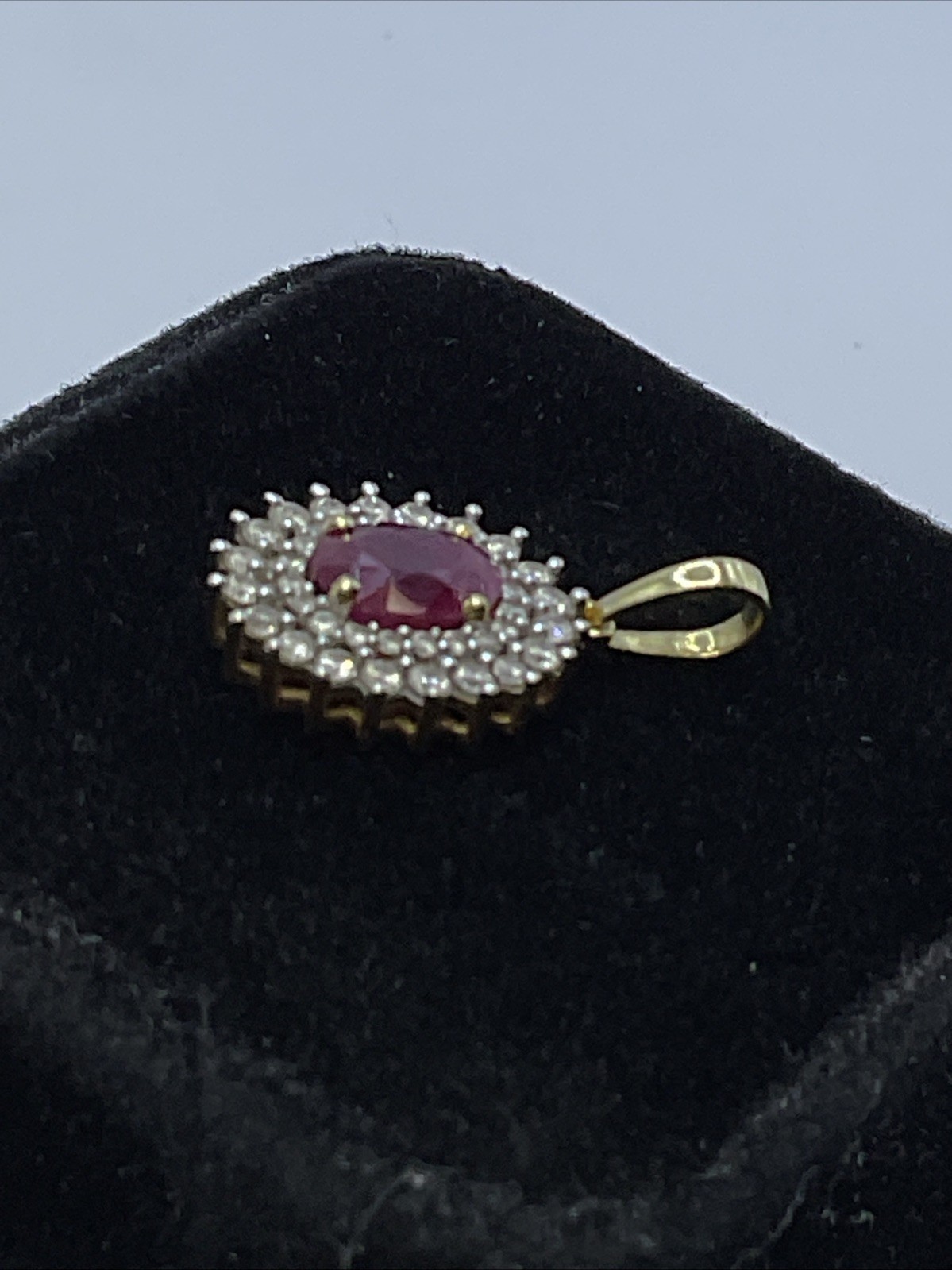 VINTAGE HANDMADE Solid 18K(750) Y.Gold Ruby & Diamonds DOUBLE HALO Style Pendant
