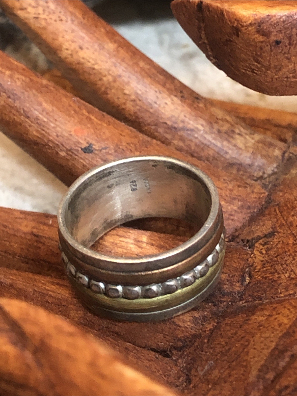 b47. Vintage Sterling Silver Copper Brass Spinner Band Ring Size 6.25-6.5. 5.8g