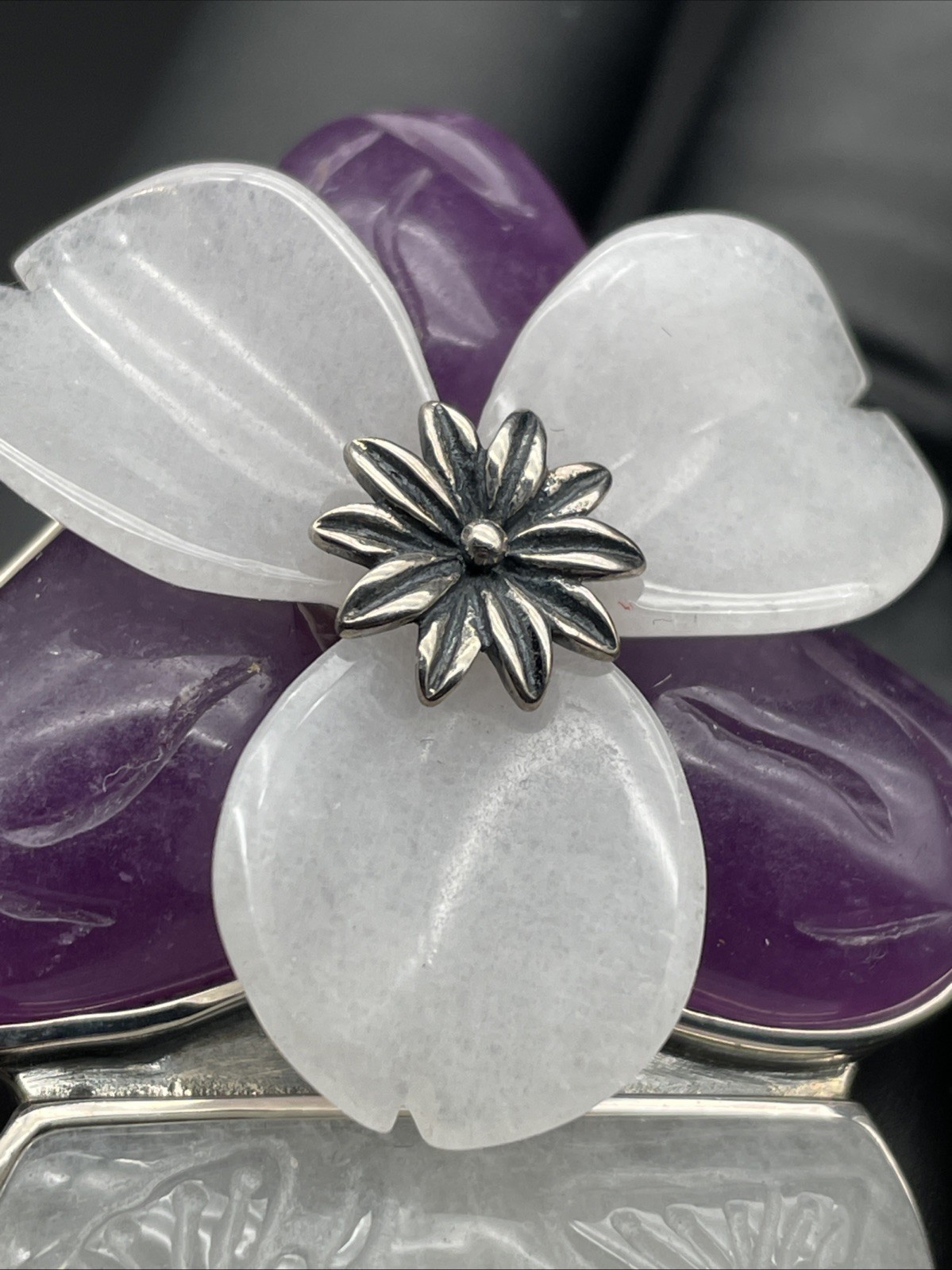Amy Kahn Russell Silver Amethyst Flower Drop Enhancer Pendant Brooch VTG