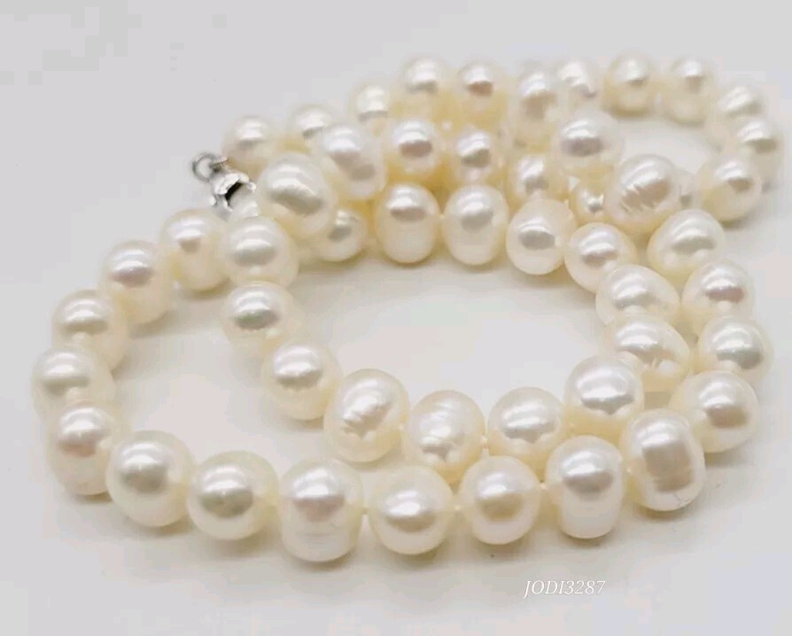 Faux Pearl Necklace 925 Sterling Silver tone Statement 17.5 in Vintage