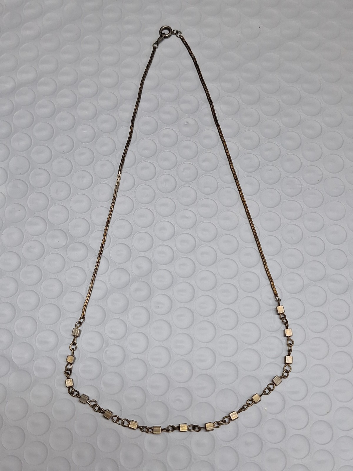 Brass Tone Metal Cubes Chain Choker 17 Inch Necklace Vintage