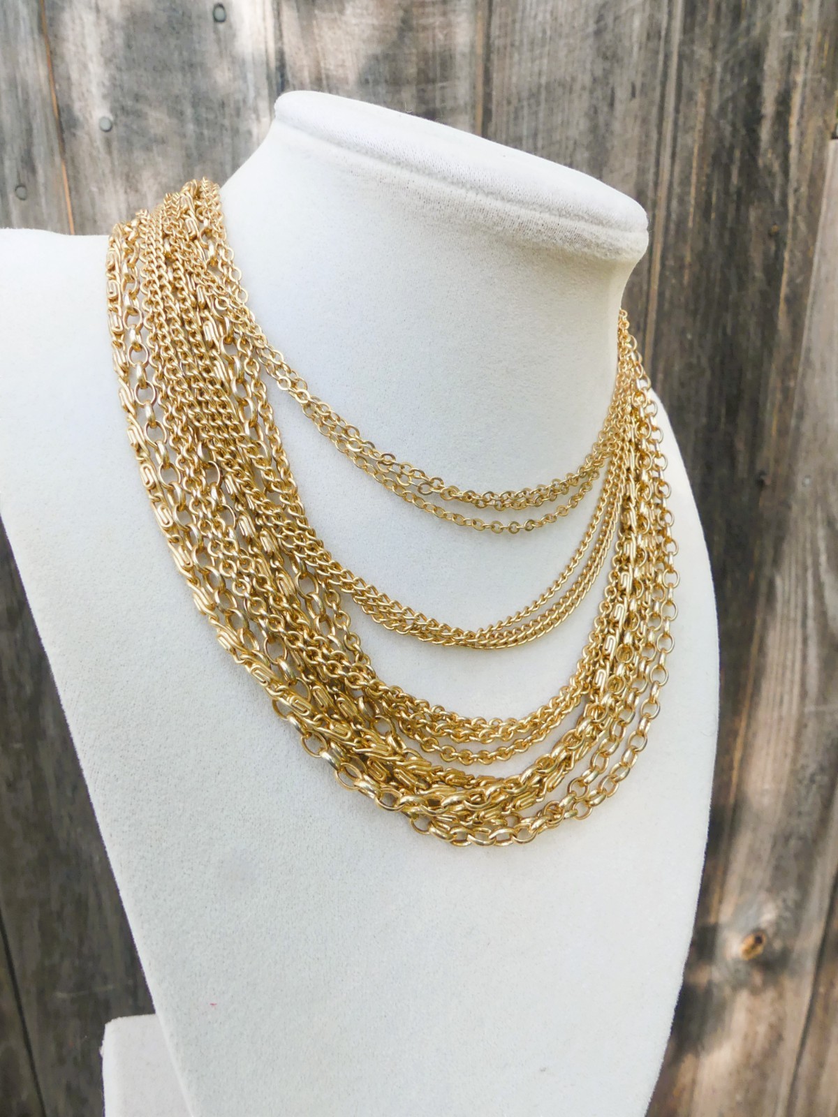Vintage Trifari multistrand chain necklace goldtone multichain19-22 inches swag
