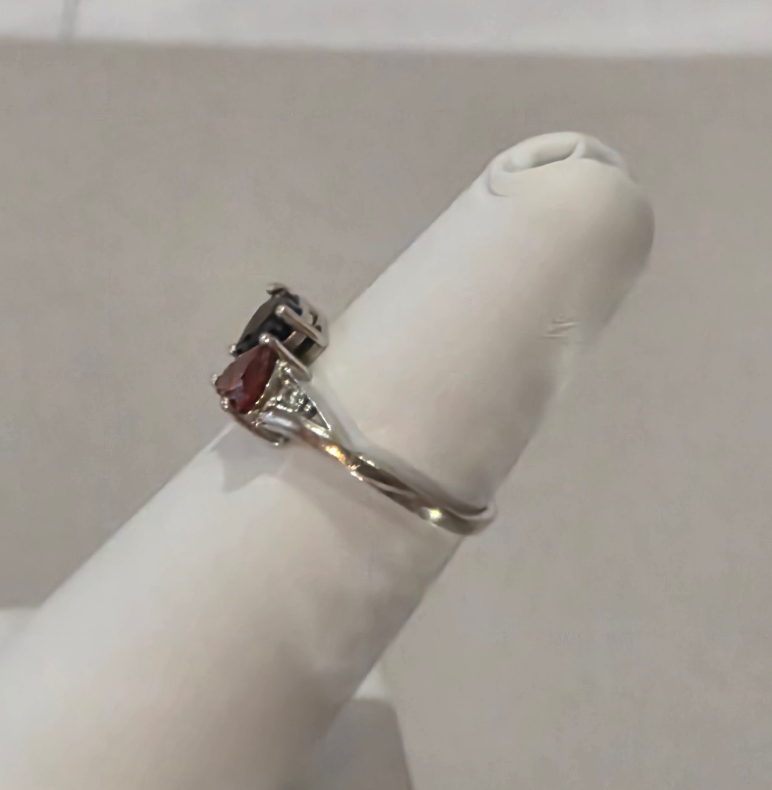 VINTAGE-RETRO 925 Silver Statement Ring Red/Black Heart Rhinestone Ring sz 4.75