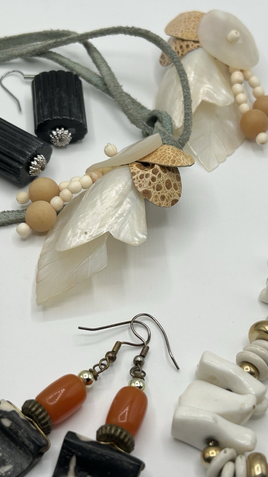 Vintage Nature Jewelry Lot of 8 Beaded Necklace, Shell Earrings Beach