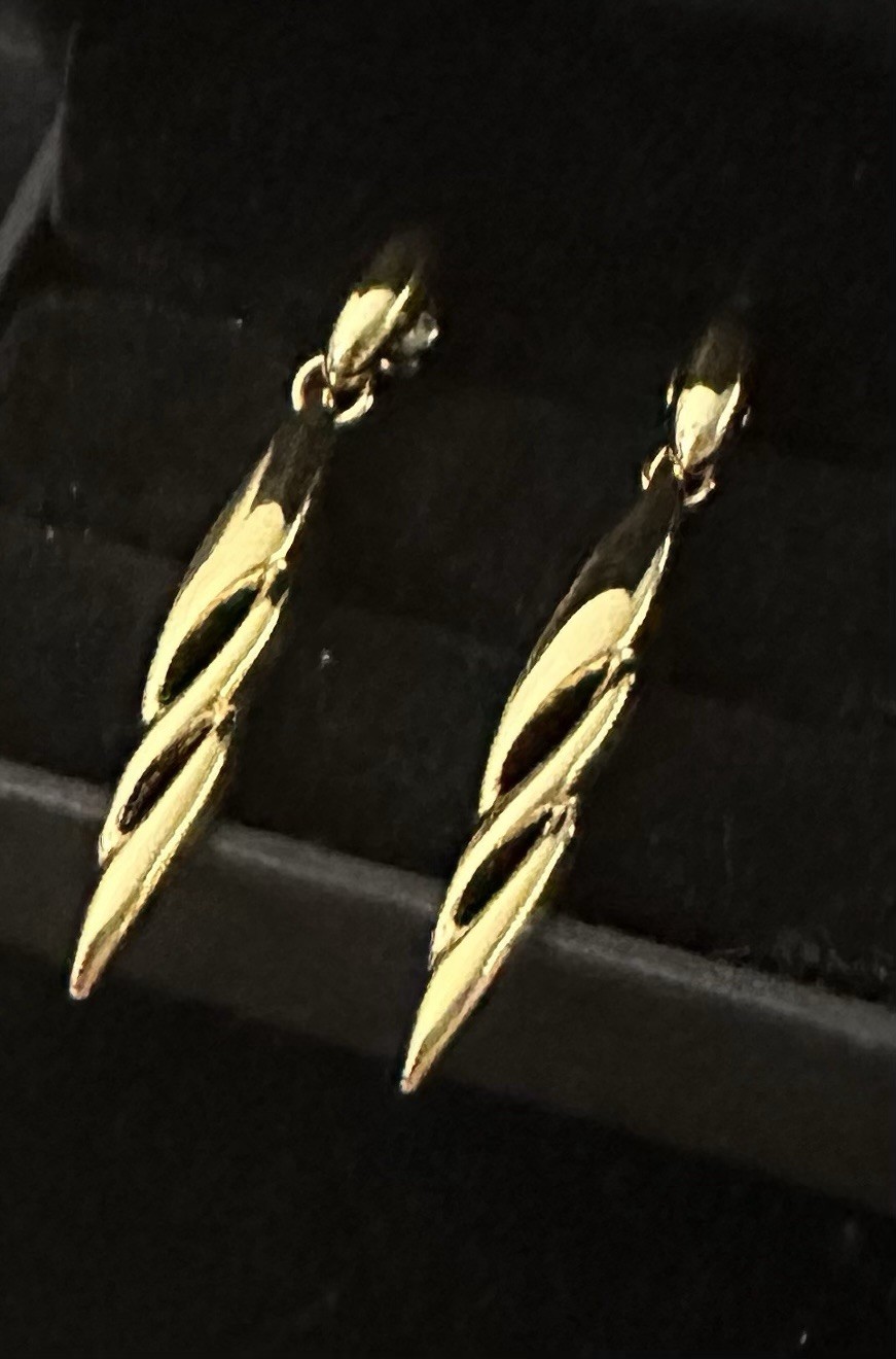 Vintage Gold Tone Spiral Post Dangle Drop Earrings