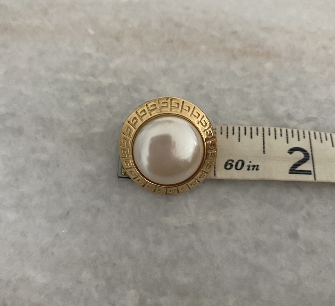 Vintage Classic Logo Givenchy Gold Pearl Cabochon Clip Earrings Paris New York