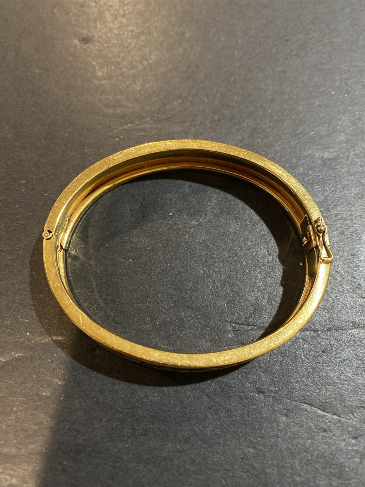 Vintage Signed RINE Yellow Gold Filled Etched Bangle Bracelet