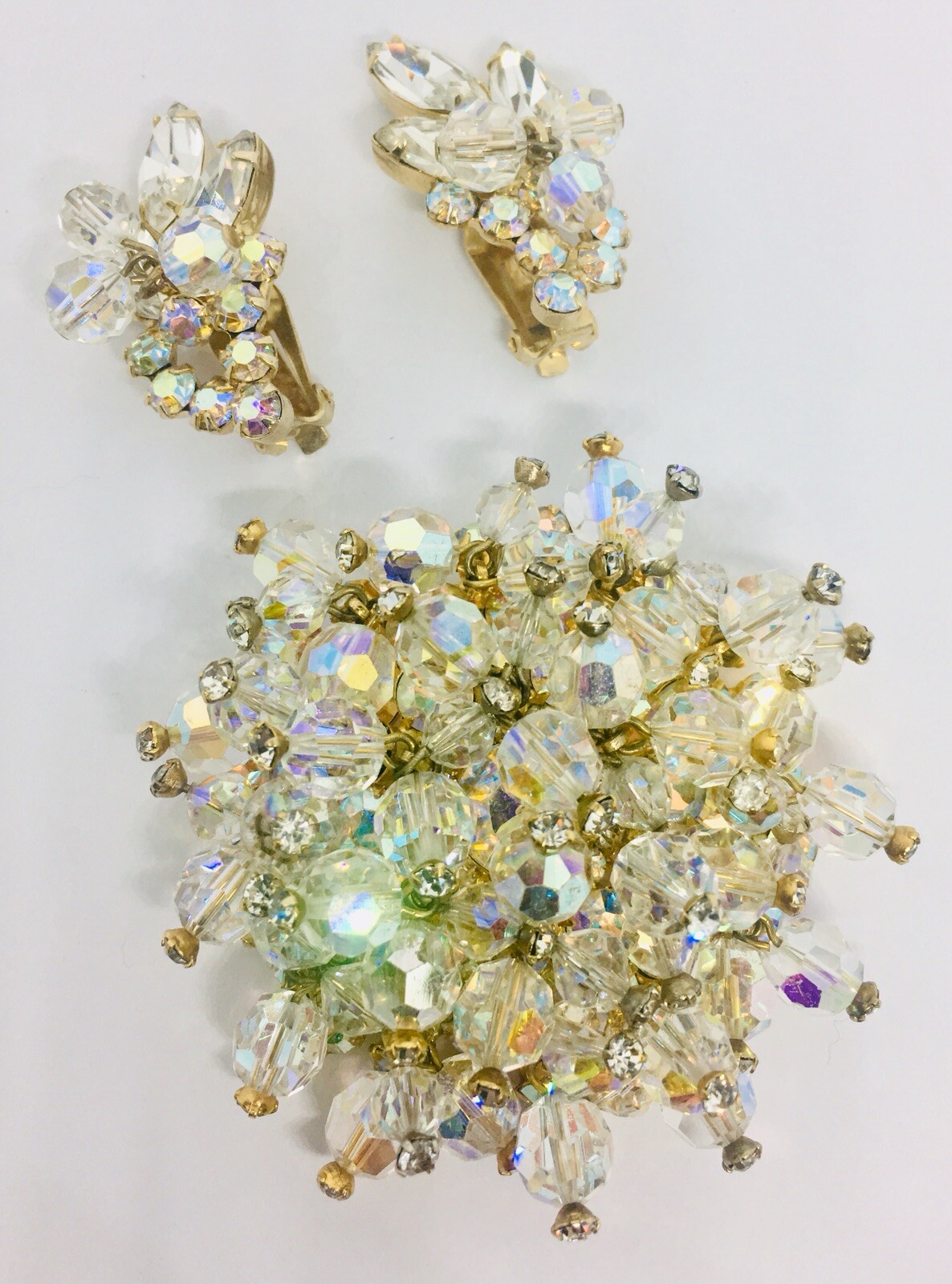 Juliana Delizza & Elster Huge AB Cha Cha Brooch & Earrings Demi Vintage Jewelry