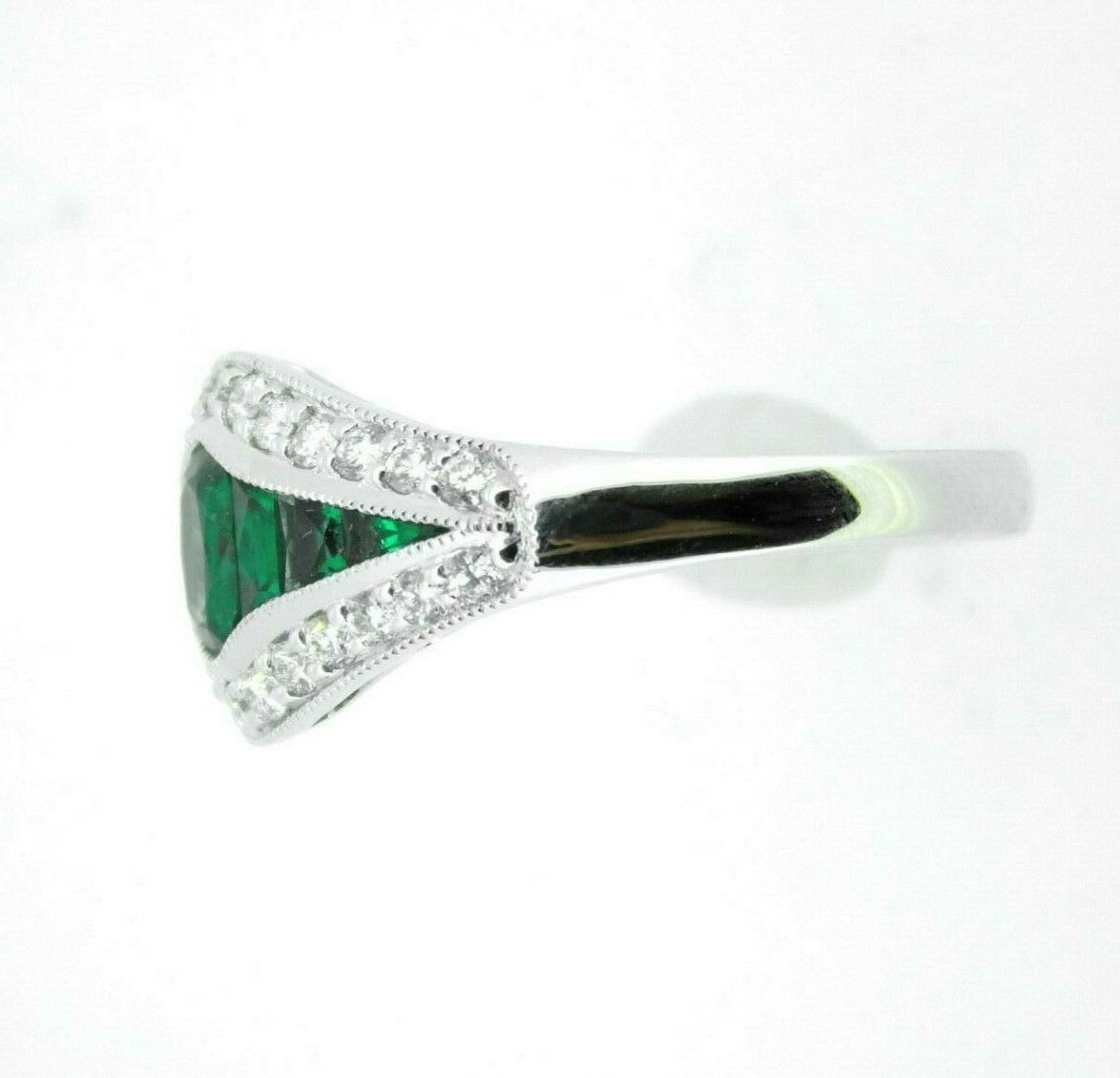18k Gold Specialty Cut Fine Genuine Natural Emerald and Diamond Ring (#J5124)