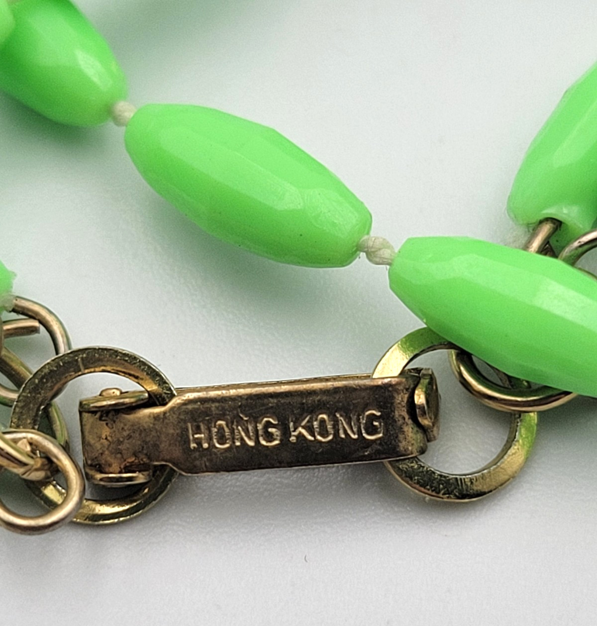 Vintage Lime Green 3 Strand Plastic Bead Necklace Hong Kong Long 50″