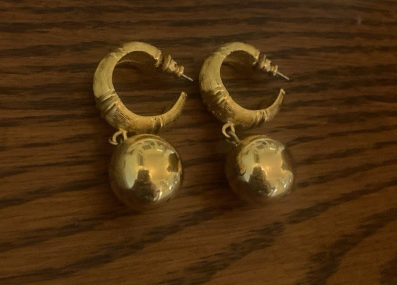 ViTG Hoop W/ Dangle Gold Tone Ball Drop Earrings-Pierced