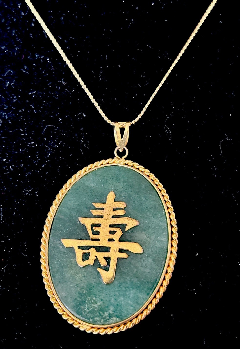 Vintage Real Jade Asian Pendant Happiness Theme Ruby & Opal Chips Two Sided E3