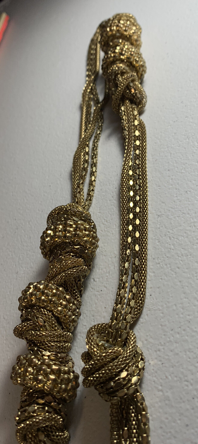 VTG 17” GOLD MESH CHAIN NECKLACE GOLD KNOTS PARTY EVERYDAY COSTUMES