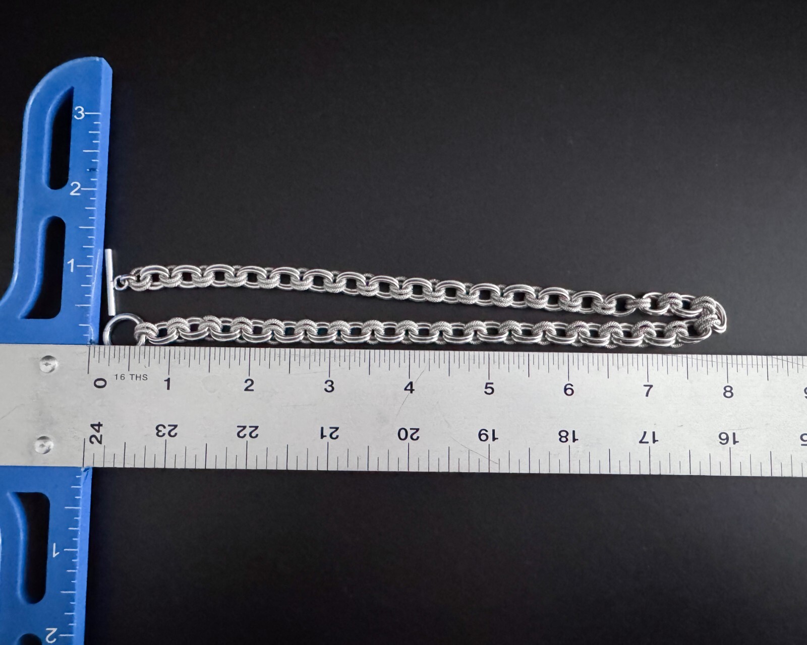 8mm 57g Heavy Double Fancy Textured Oval Rolo Link Vtg Sterling Silver Necklace