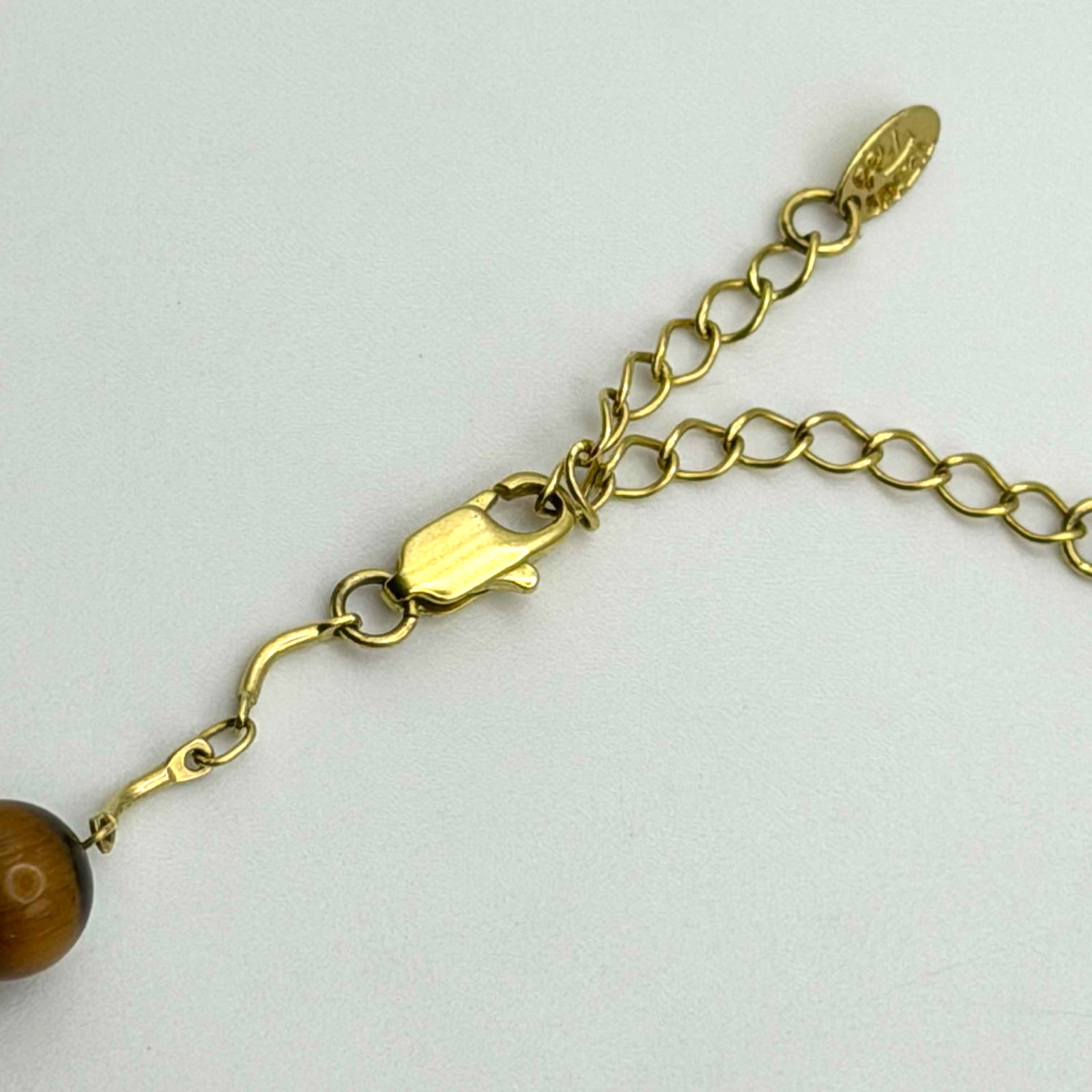 Vtg 44″ Jade, Nephrite & Tiger Eye Natural Stone Necklace 14K GP (YAK-35-2)