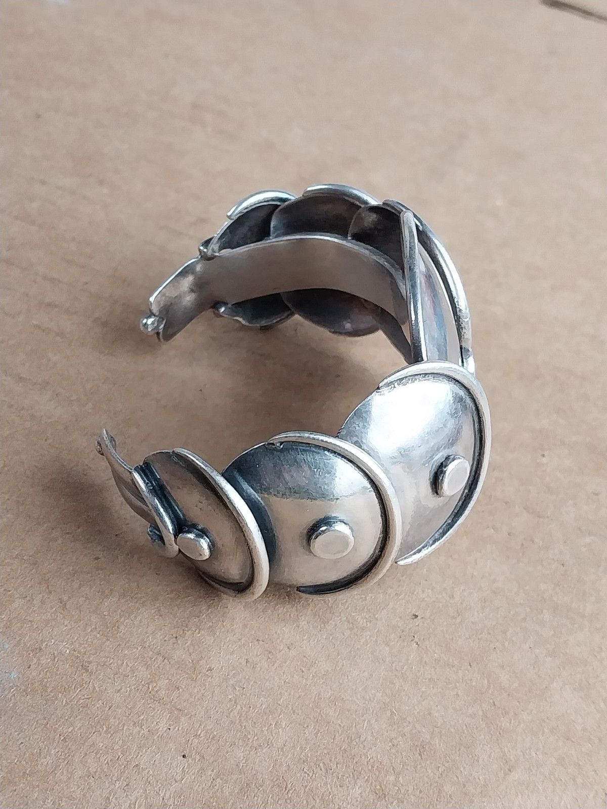 Vintage 1940s Taxco 980 Silver Modernist Mexican Silver Armadillo Cuff Bracelet