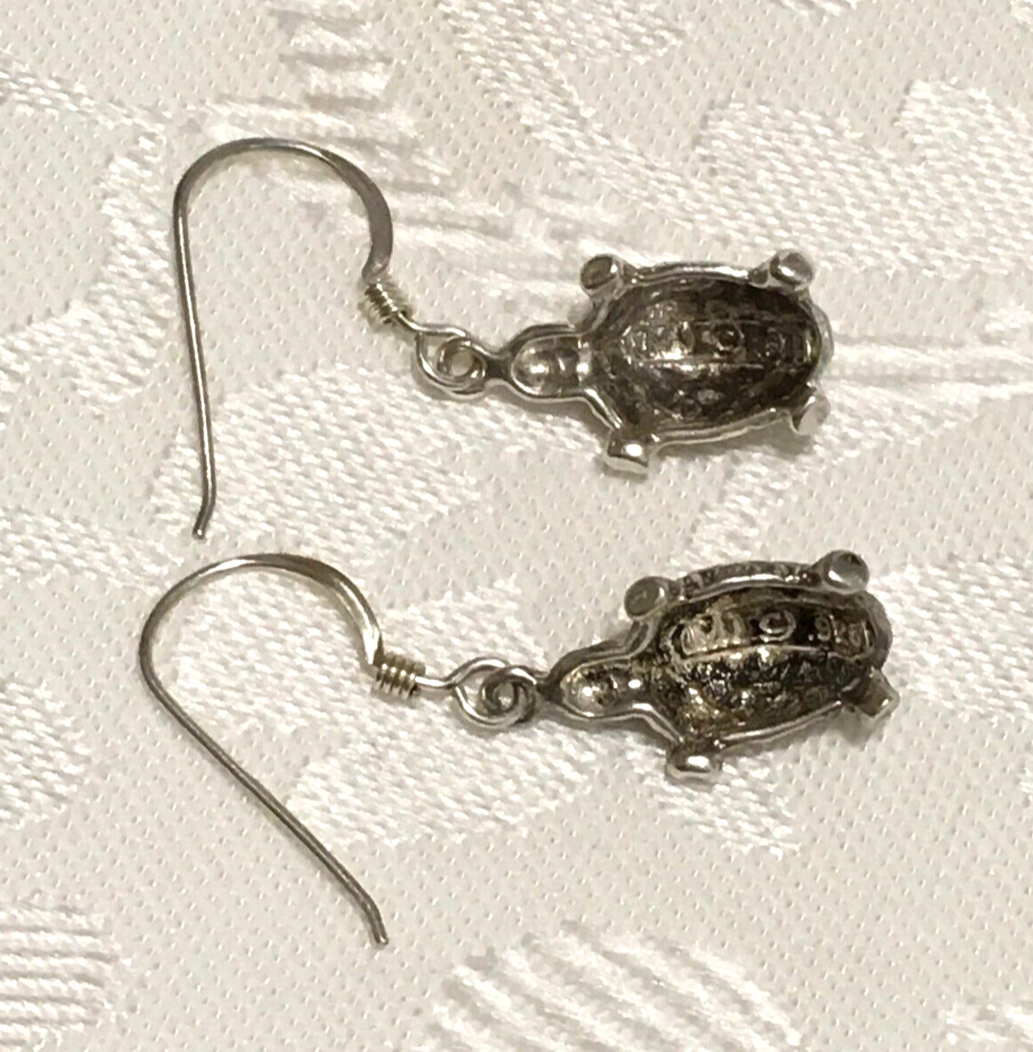 Sterling Silver 925 Turtle Earrings Pierced Hooks Dangle Drop