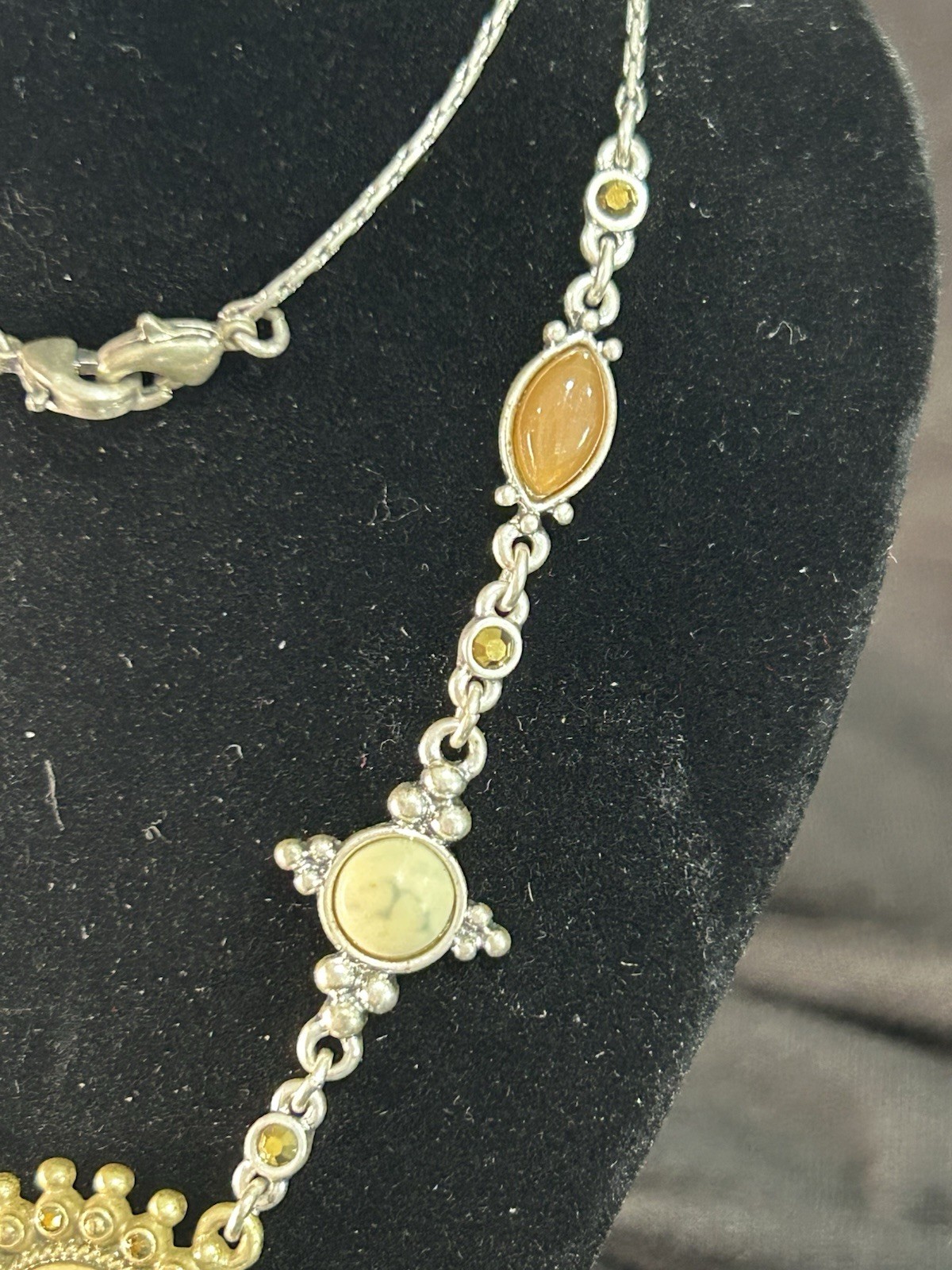 Vintage Necklace Round Mix Metal Stones 18” Double Claw Clasps