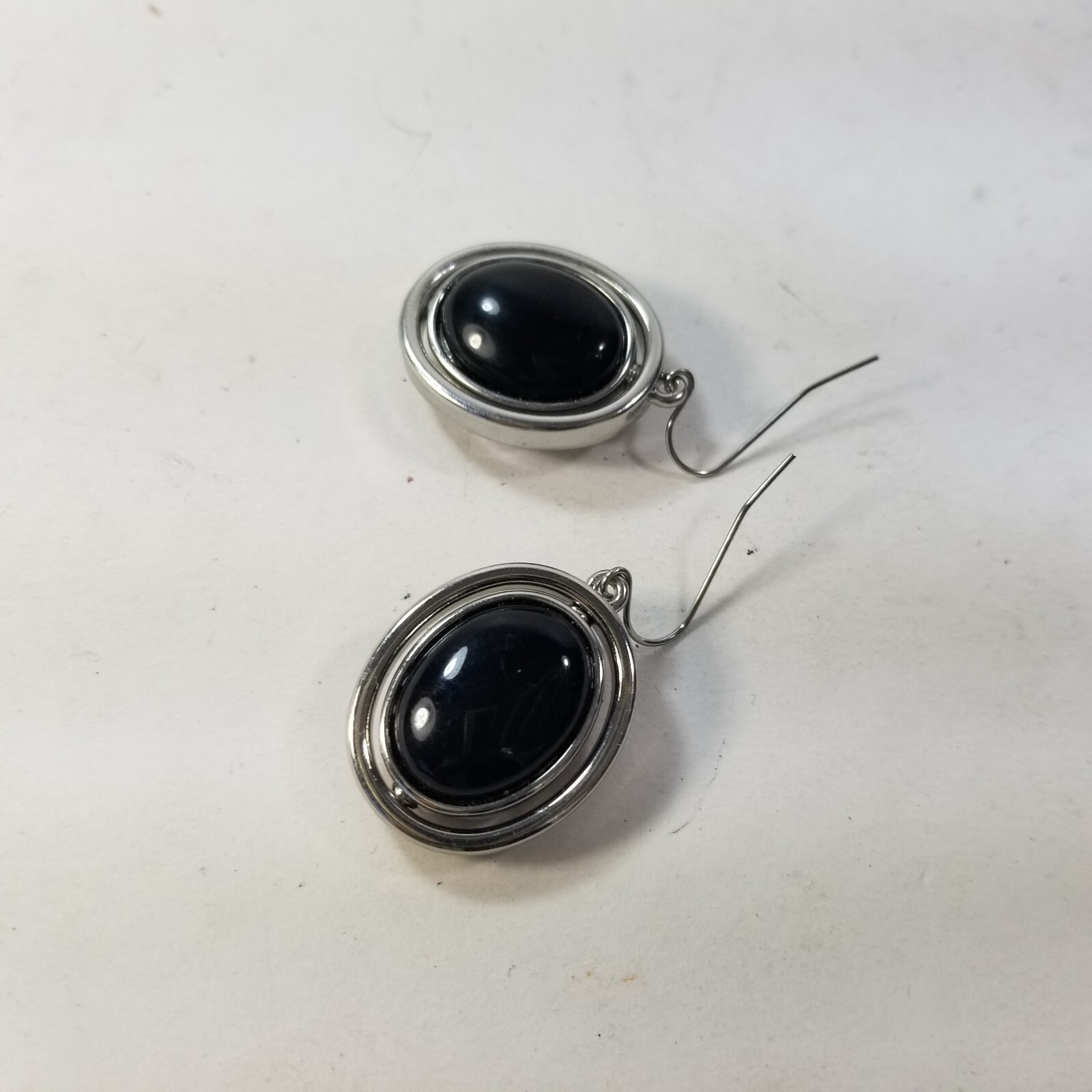 silver tone red & Black Reversible drop dangle hook pierced earrings