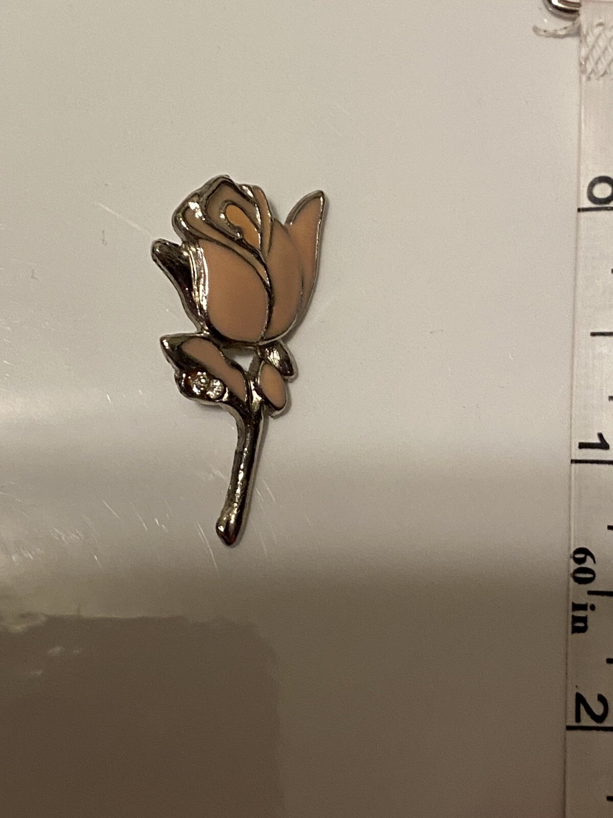 Pink Rose – Love – Beauty – Silver Tone Borders – Vintage Lapel Pin